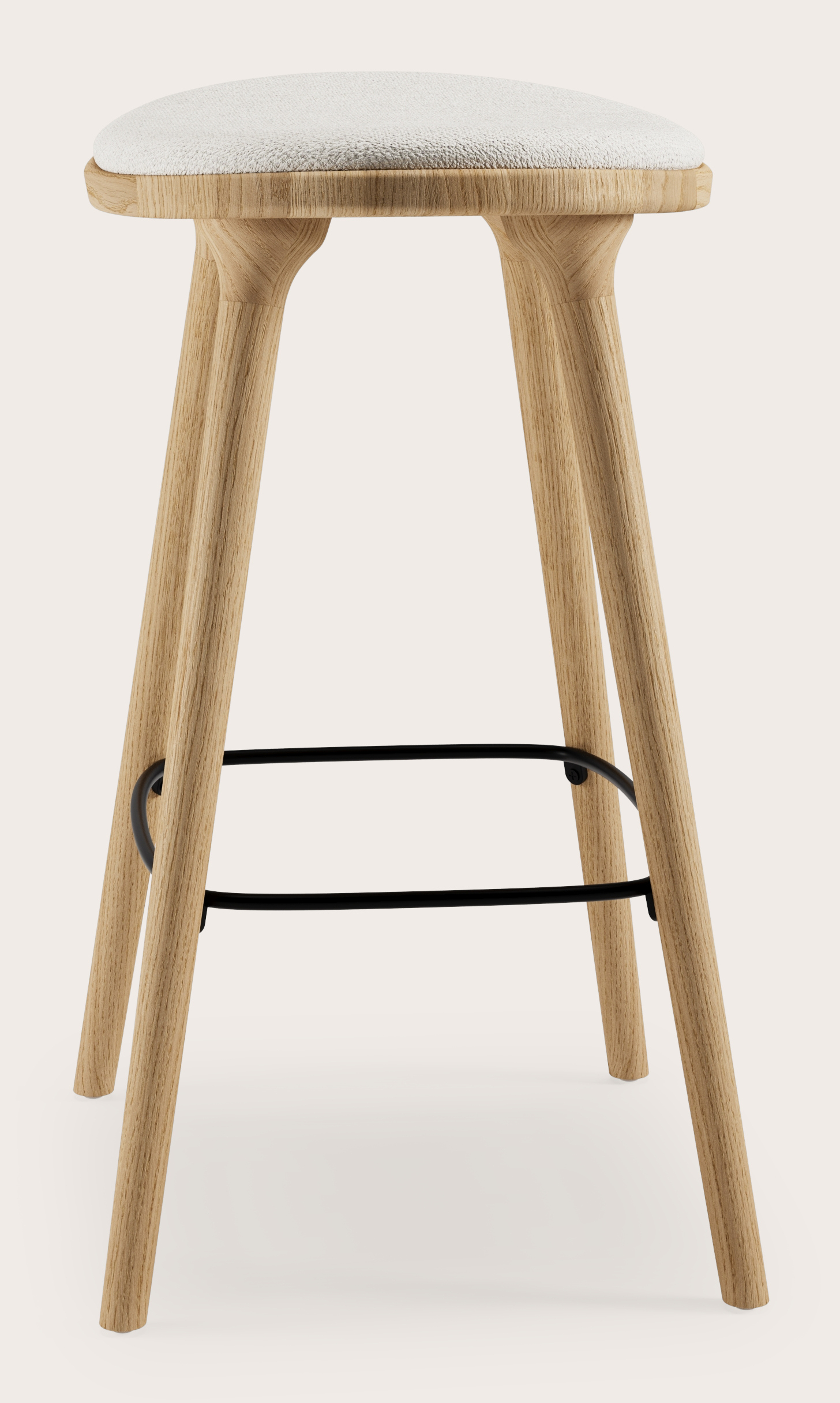 Tabouret de bar basse Olbia en chêne massif naturel avec assise en Volti tissu Pearl