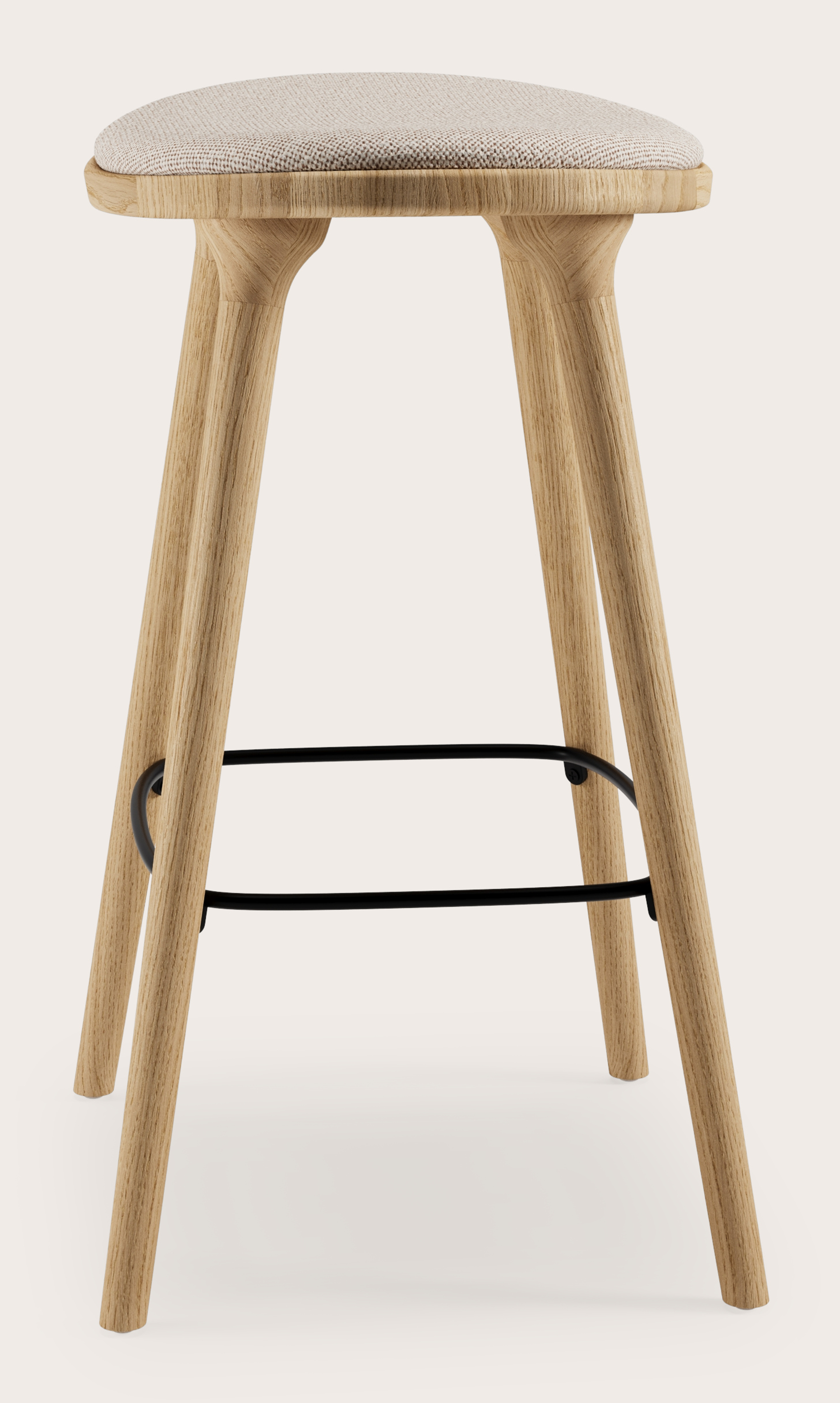 Tabouret de bar basse Olbia en chêne couleur naturelle massif avec assise en Brio tissu Beige