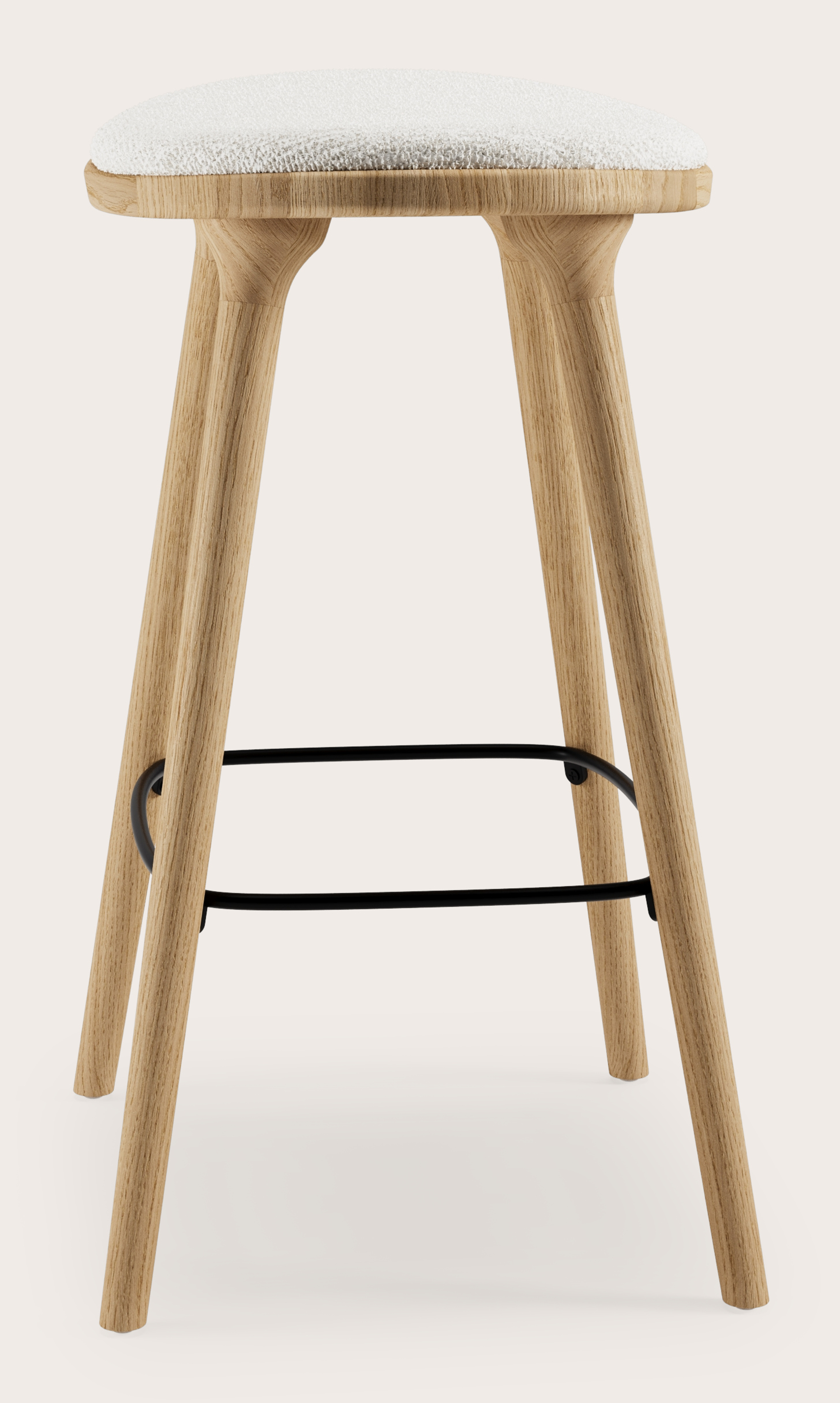 Tabouret de bar basse Olbia en chêne massif naturel avec assise en Poco tissu White
