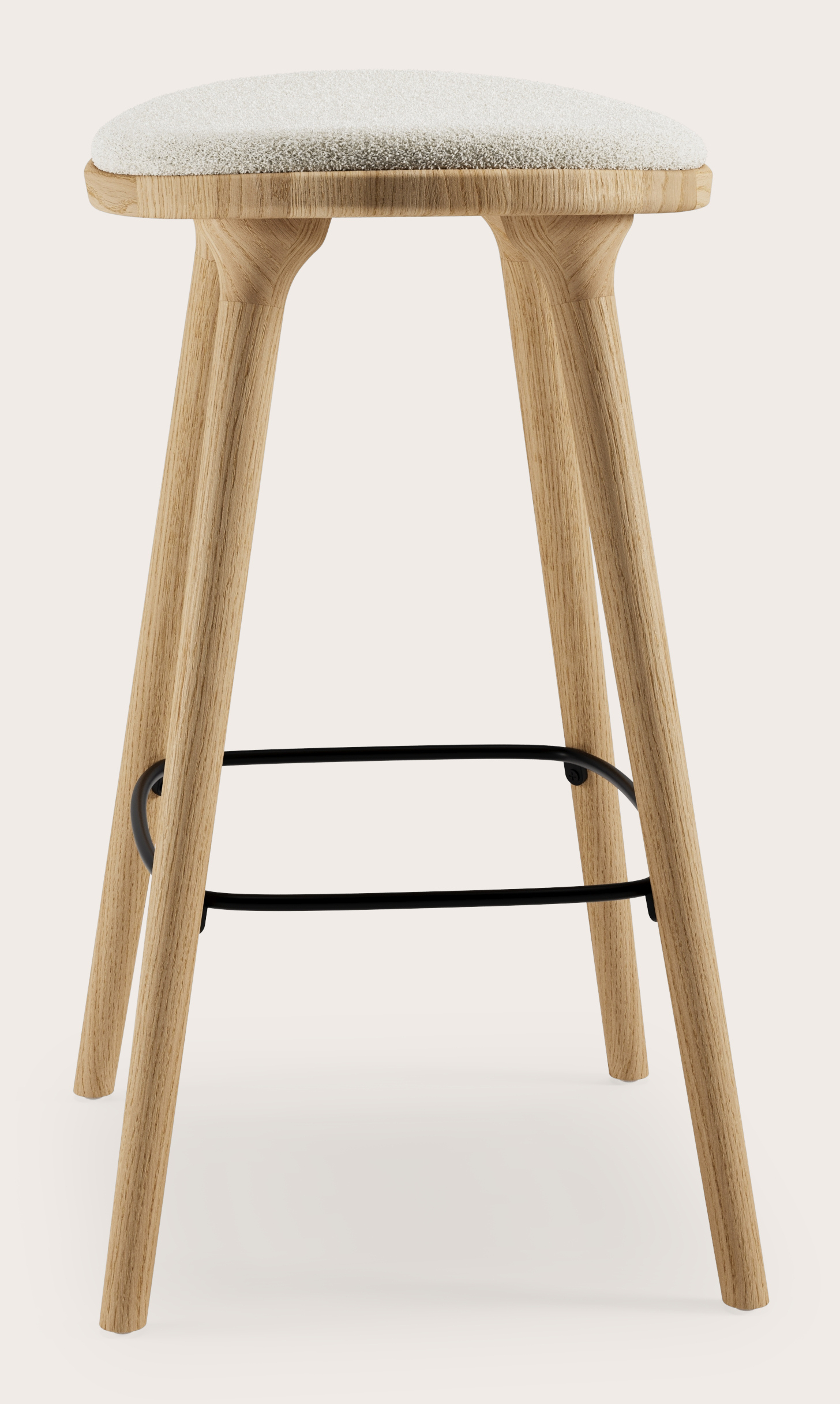 Tabouret de bar basse Olbia en chêne couleur naturelle massif avec assise en Aria tissu Mastic