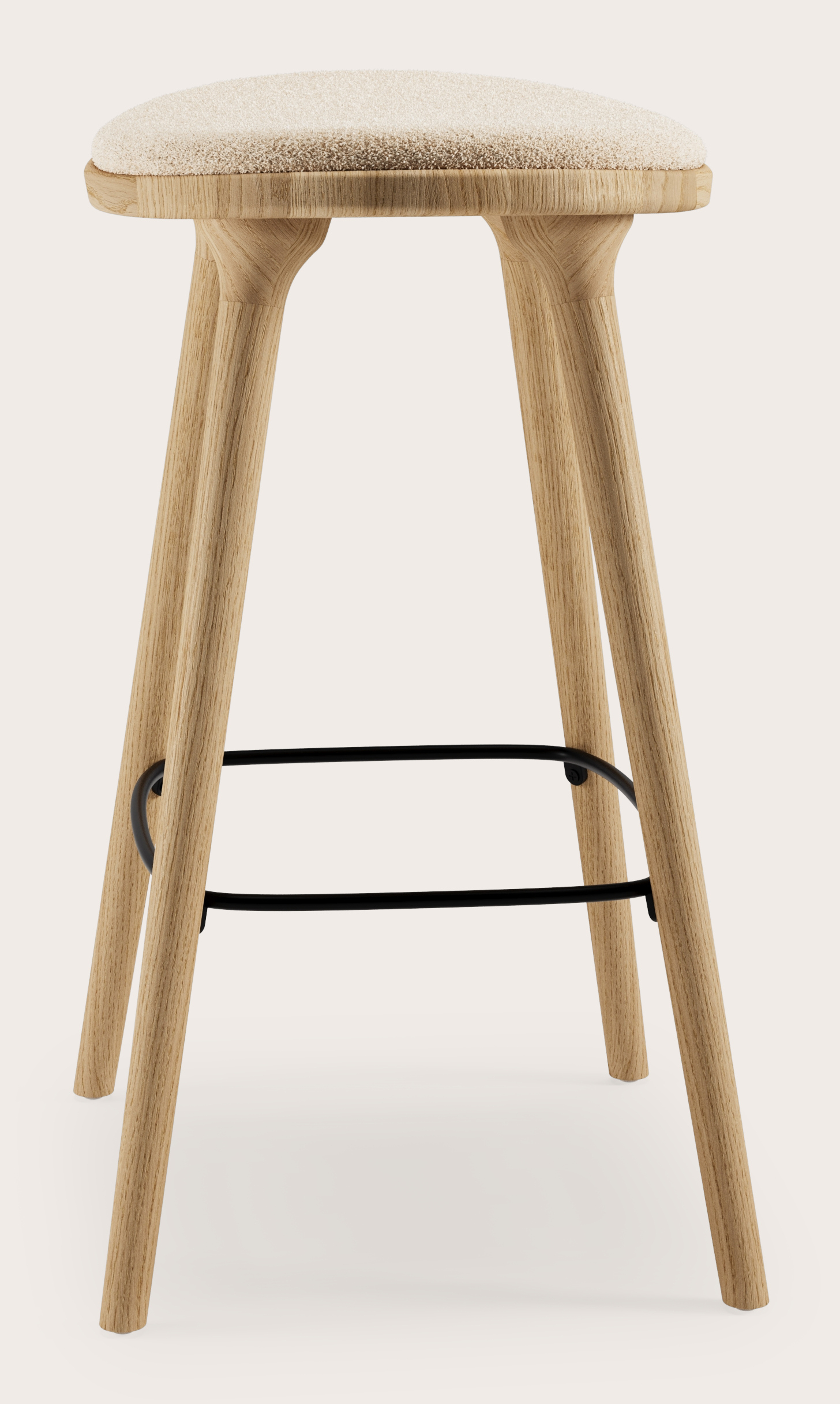 Olbia lage barstoel in massieve natuurkleurige eik met zitting in Aria stof Beige
