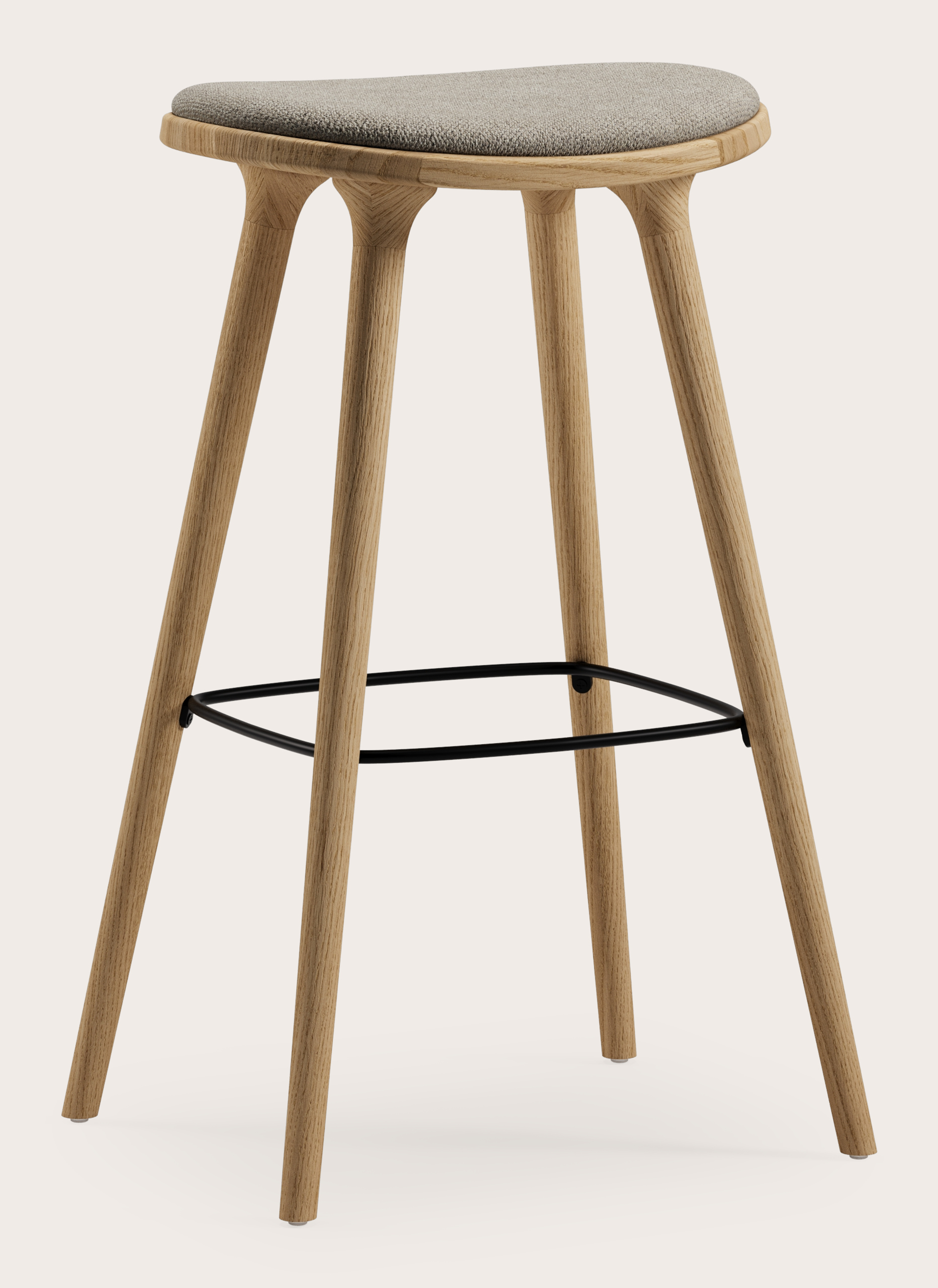 Tabouret de bar haute Olbia en chêne massif naturel avec assise en Volti tissu Truffle