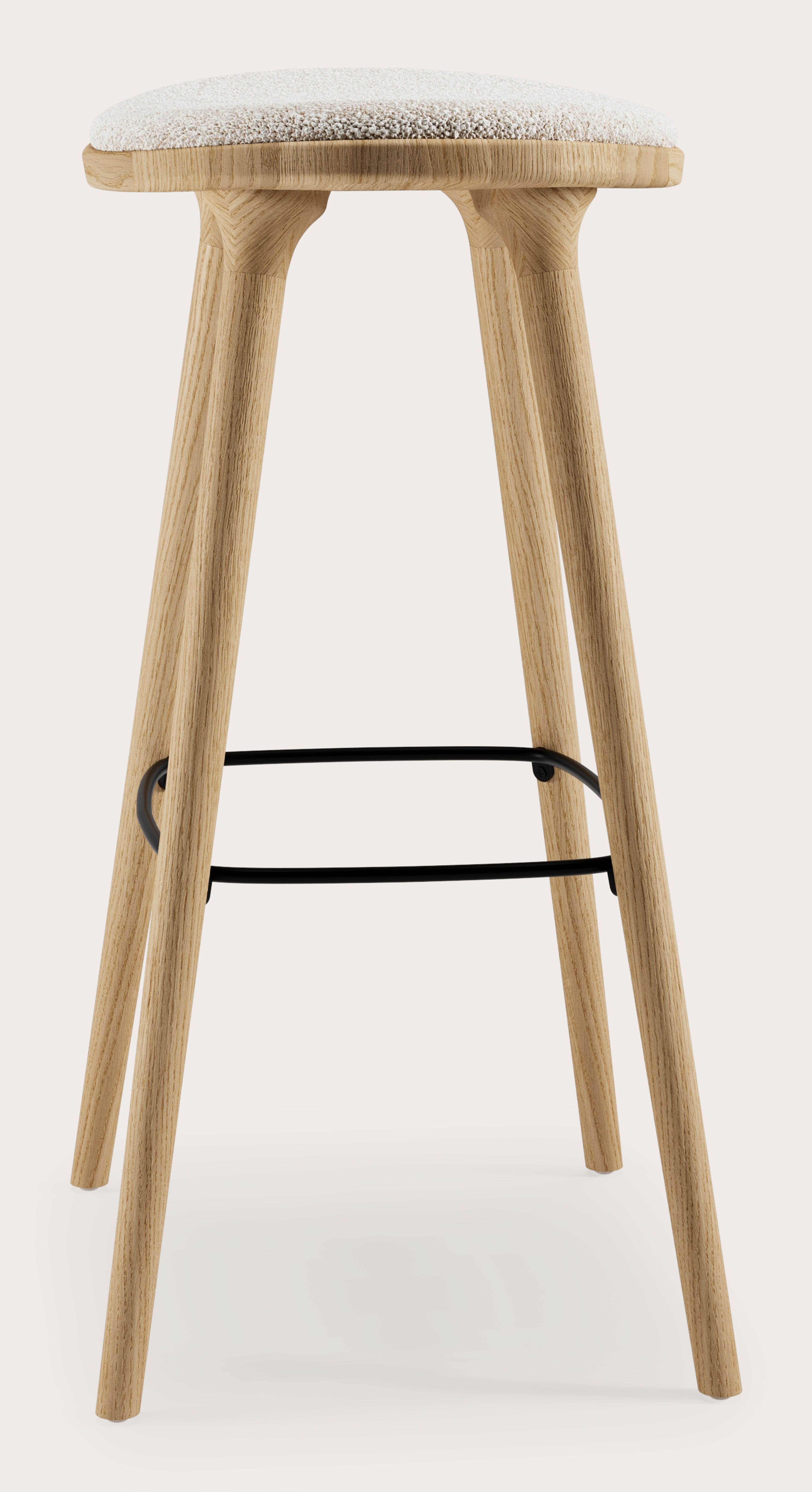 Tabouret de bar haute Olbia en chêne massif naturel avec assise en Ritmo tissu Pearl