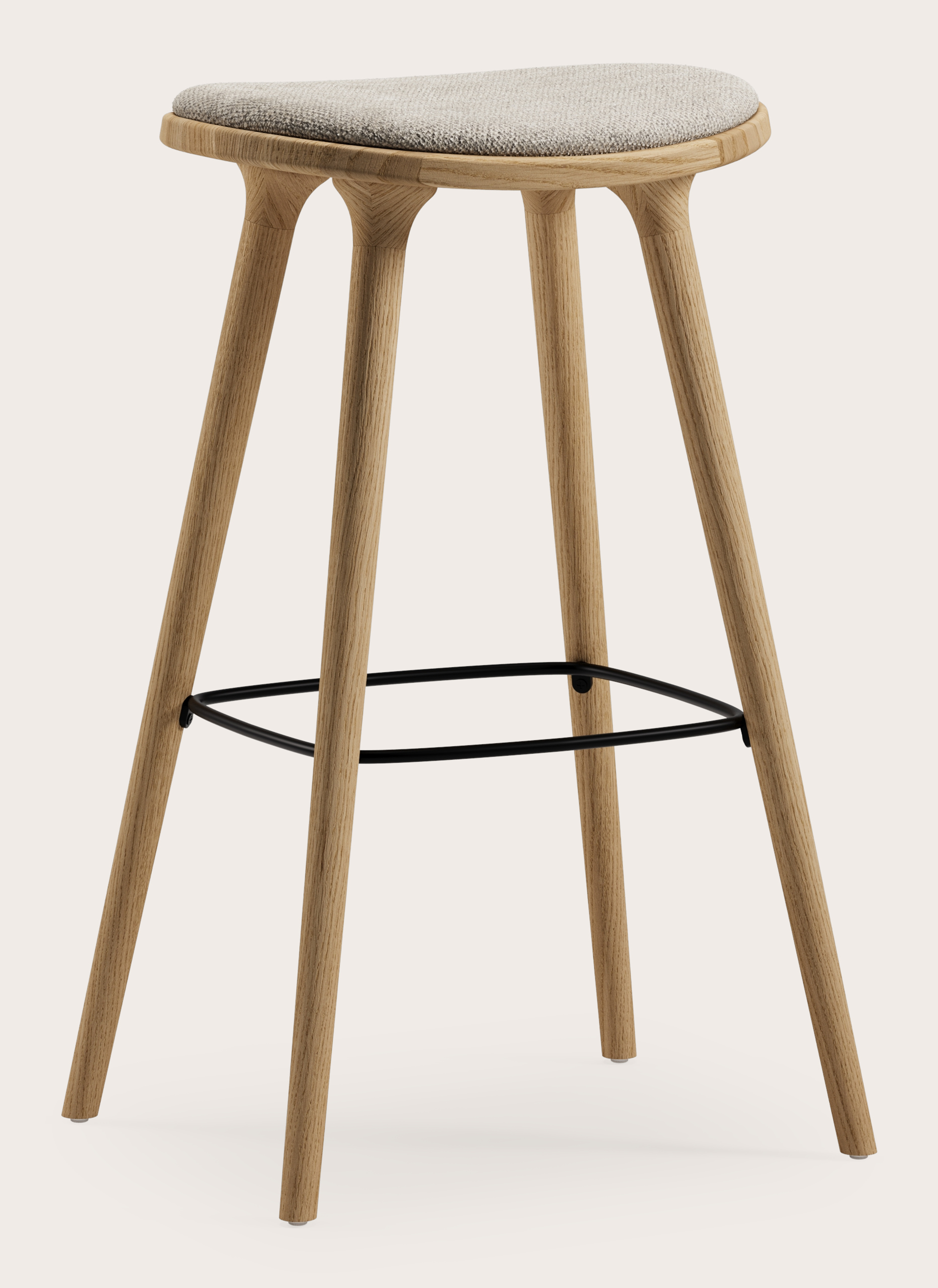 Tabouret de bar haute Olbia en chêne massif naturel avec assise en Molto tissu Taupe