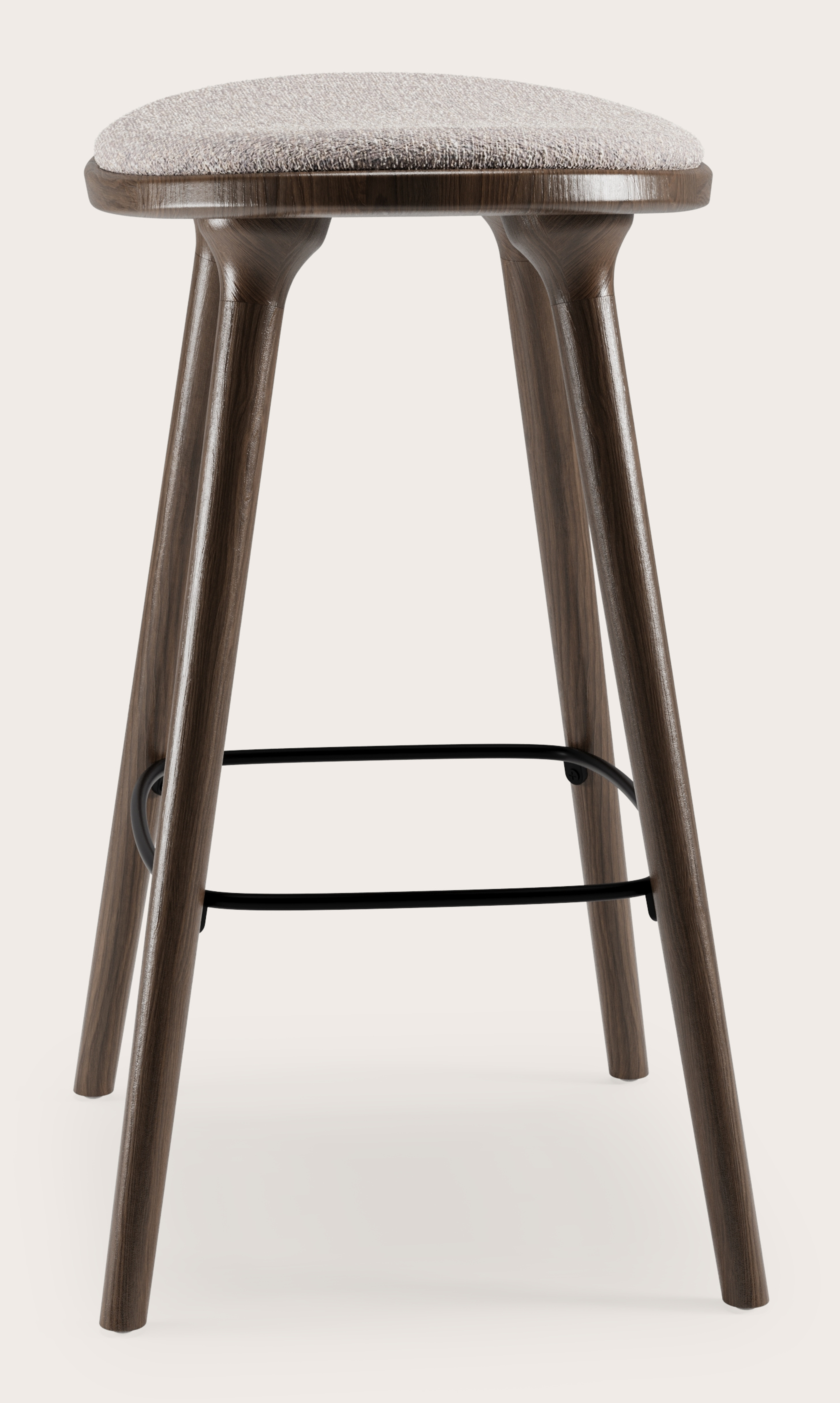 Tabouret de bar basse Olbia en chêne massif fumé avec assise en Stanza tissu Shell