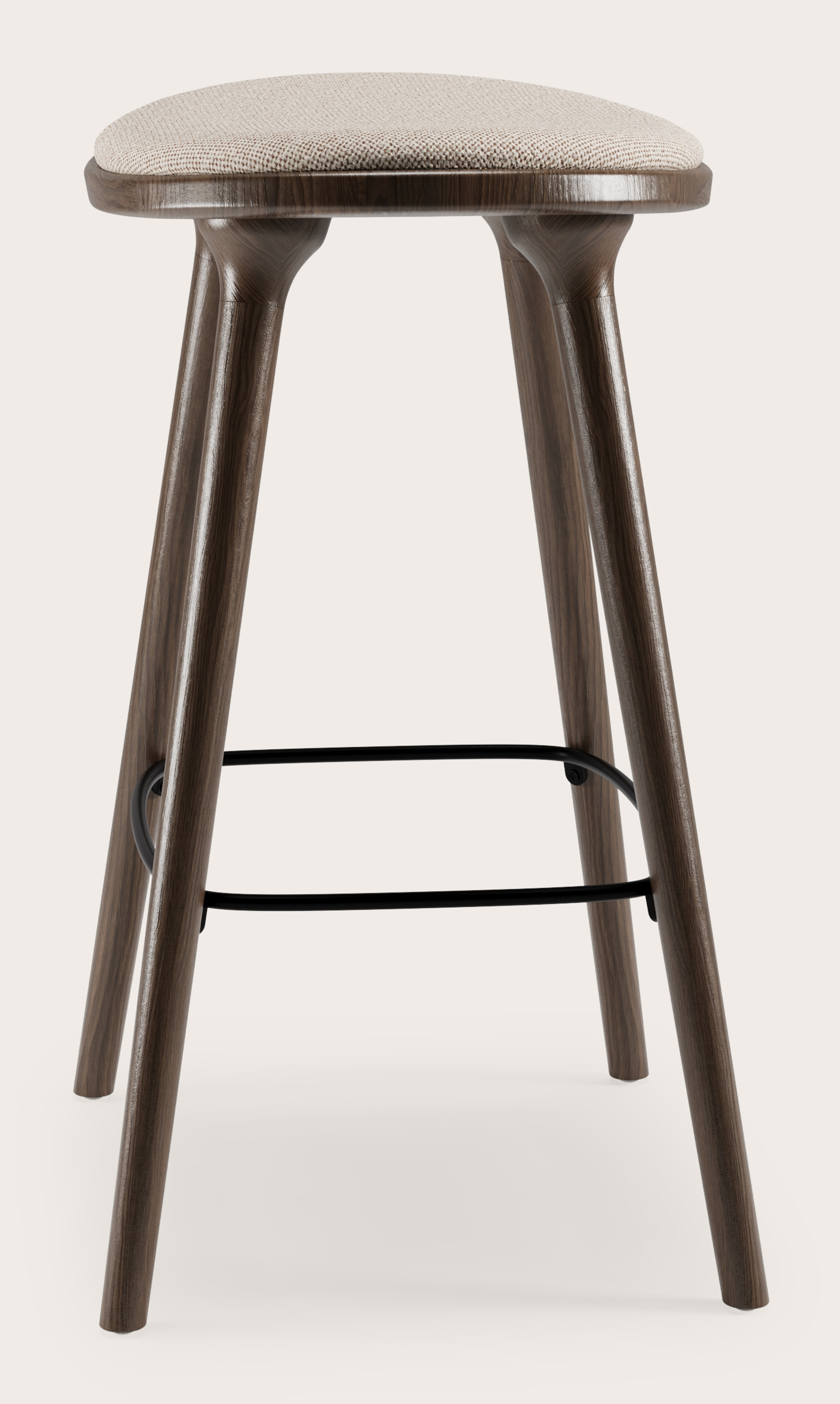 Olbia lage barstoel in massieve gerookte eik met zitting in Brio stof Beige