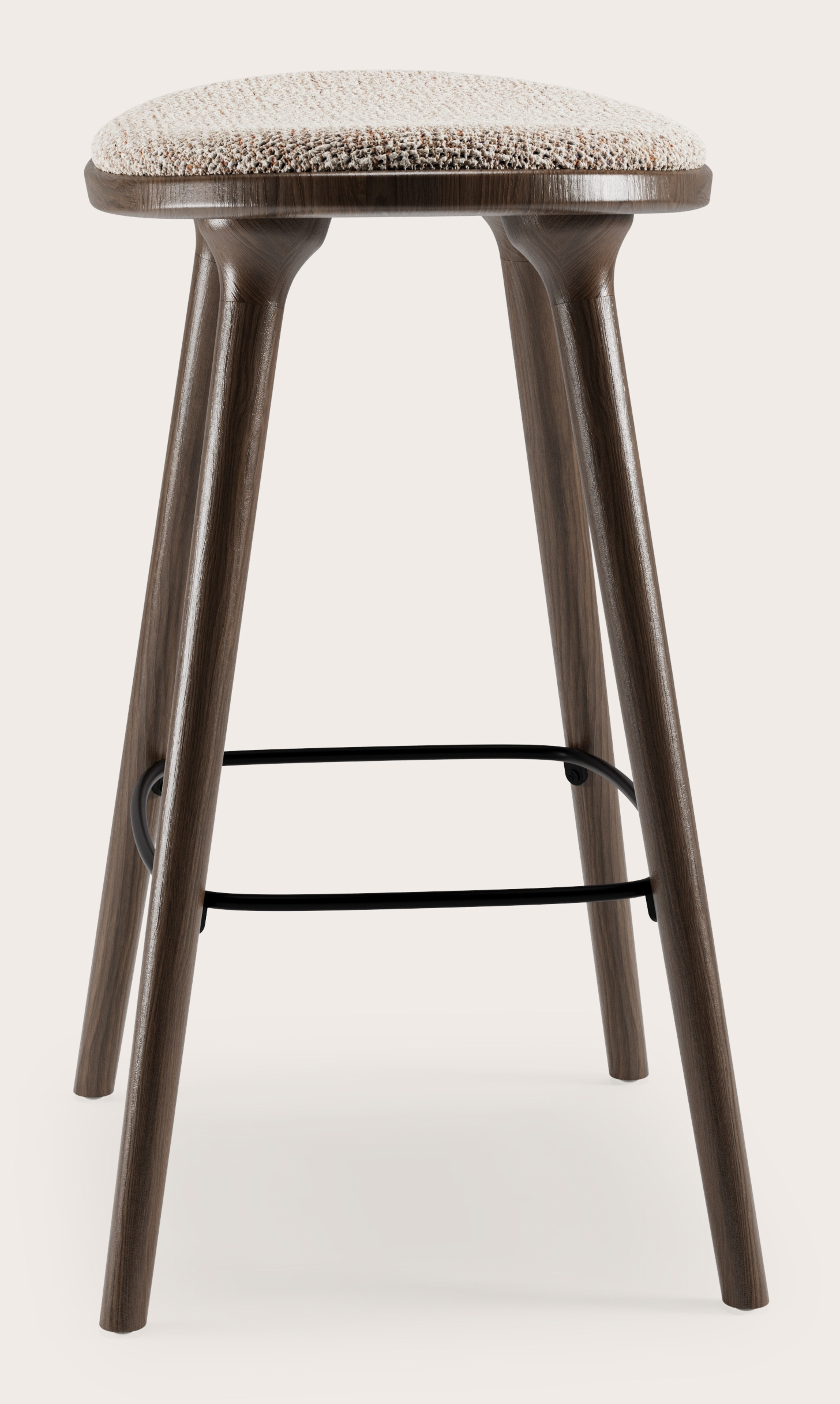 Tabouret de bar basse Olbia en chêne fumé massif avec assise en Fresco tissu Caramel