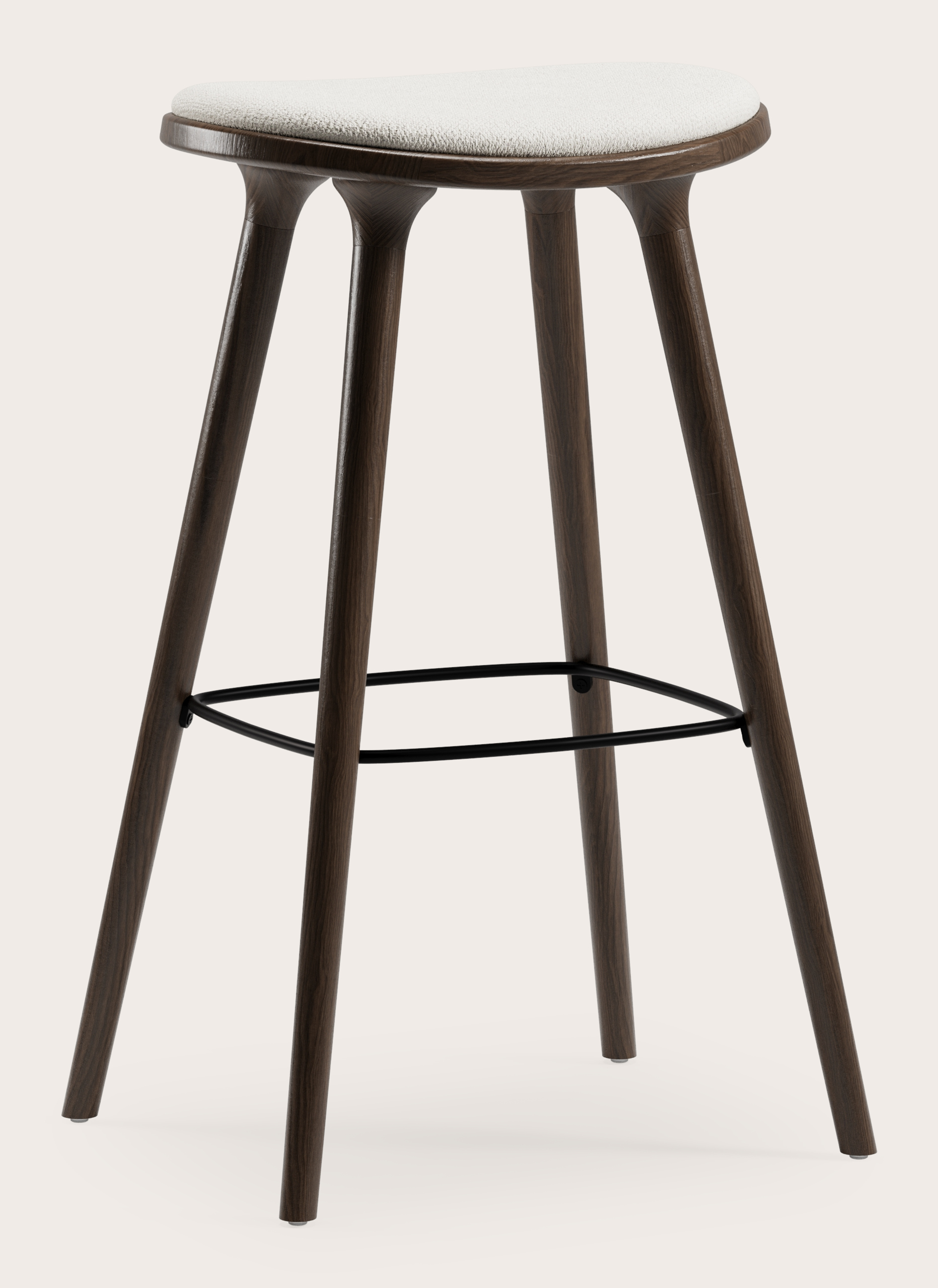 Tabouret de bar haute Olbia en chêne massif fumé avec assise en Volti tissu Pearl