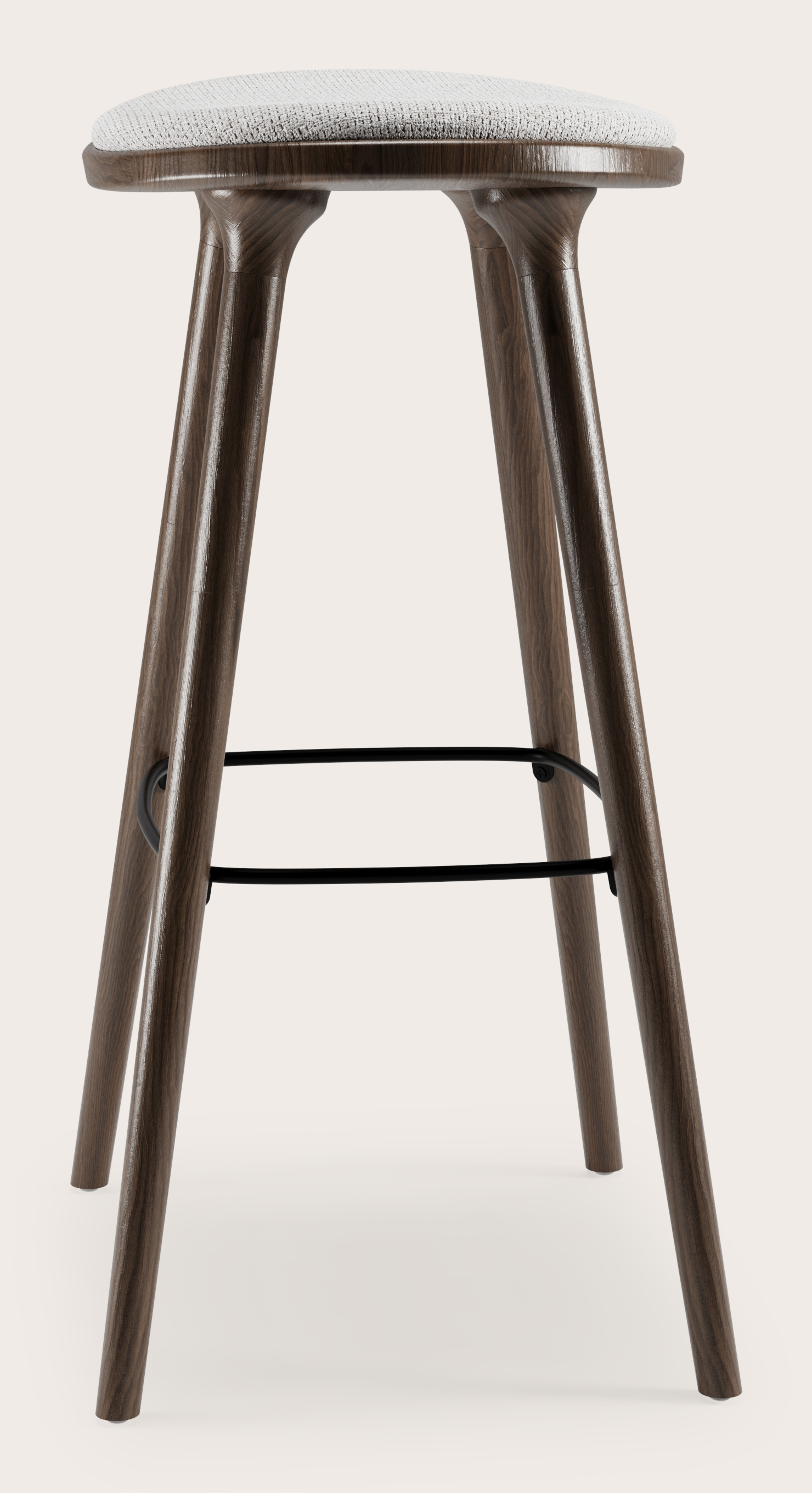 Tabouret de bar haute Olbia en chêne fumé massif avec assise en Fuga tissu Grey