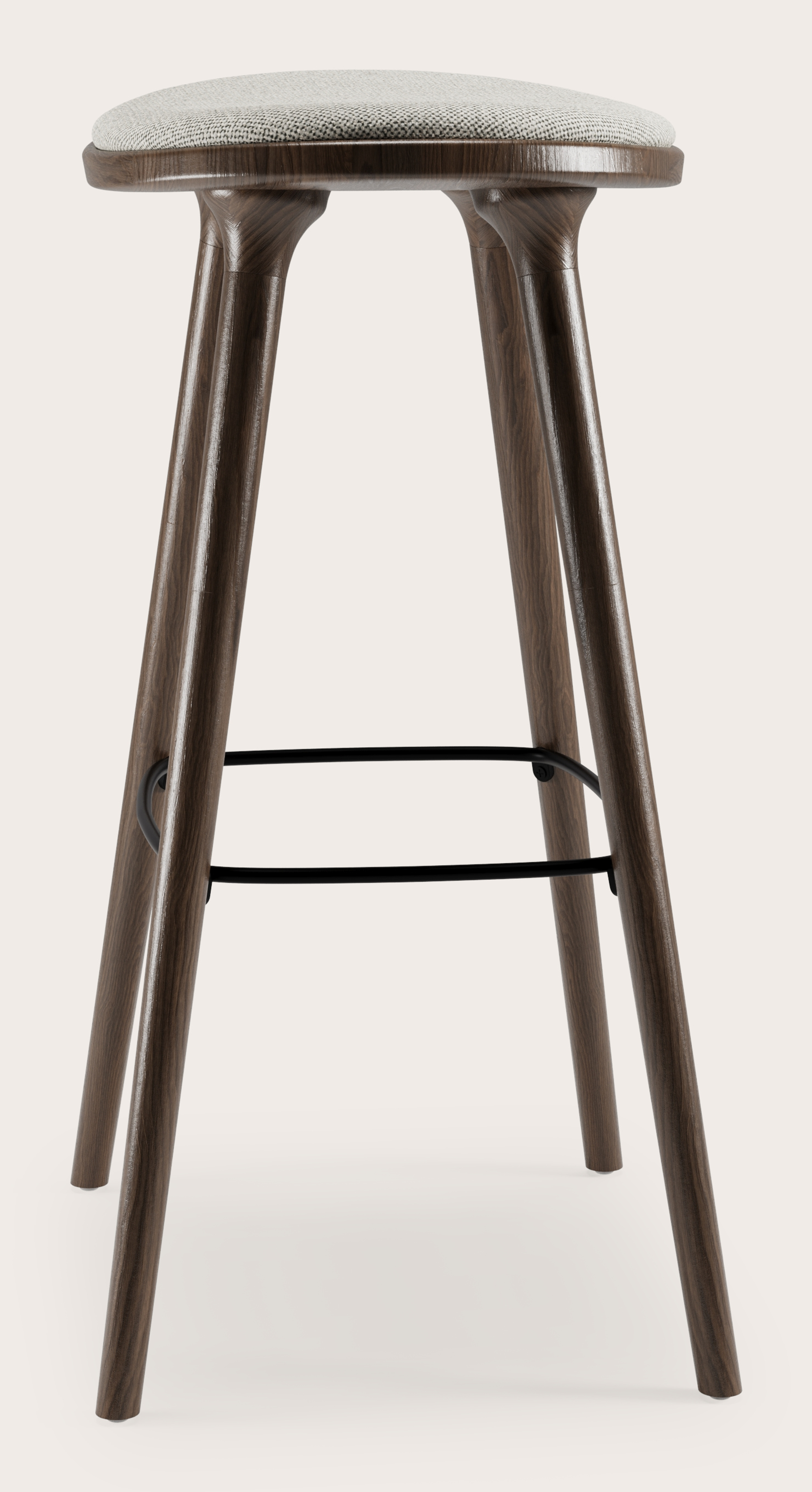 Olbia hoge barstoel in massieve gerookte eik met zitting in Brio stof Light Grey