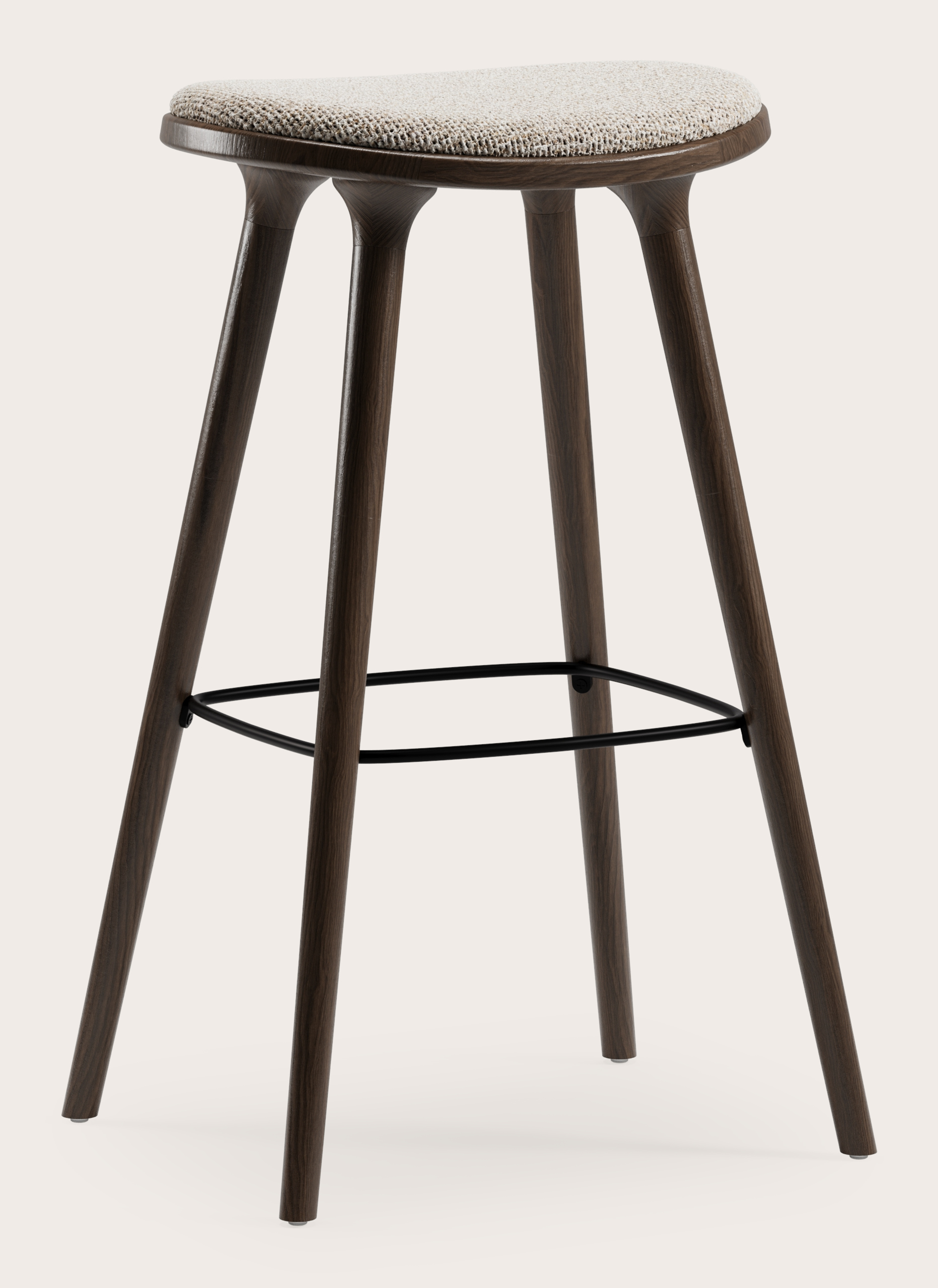 Tabouret de bar haute Olbia en chêne fumé massif avec assise en Fresco tissu Natural