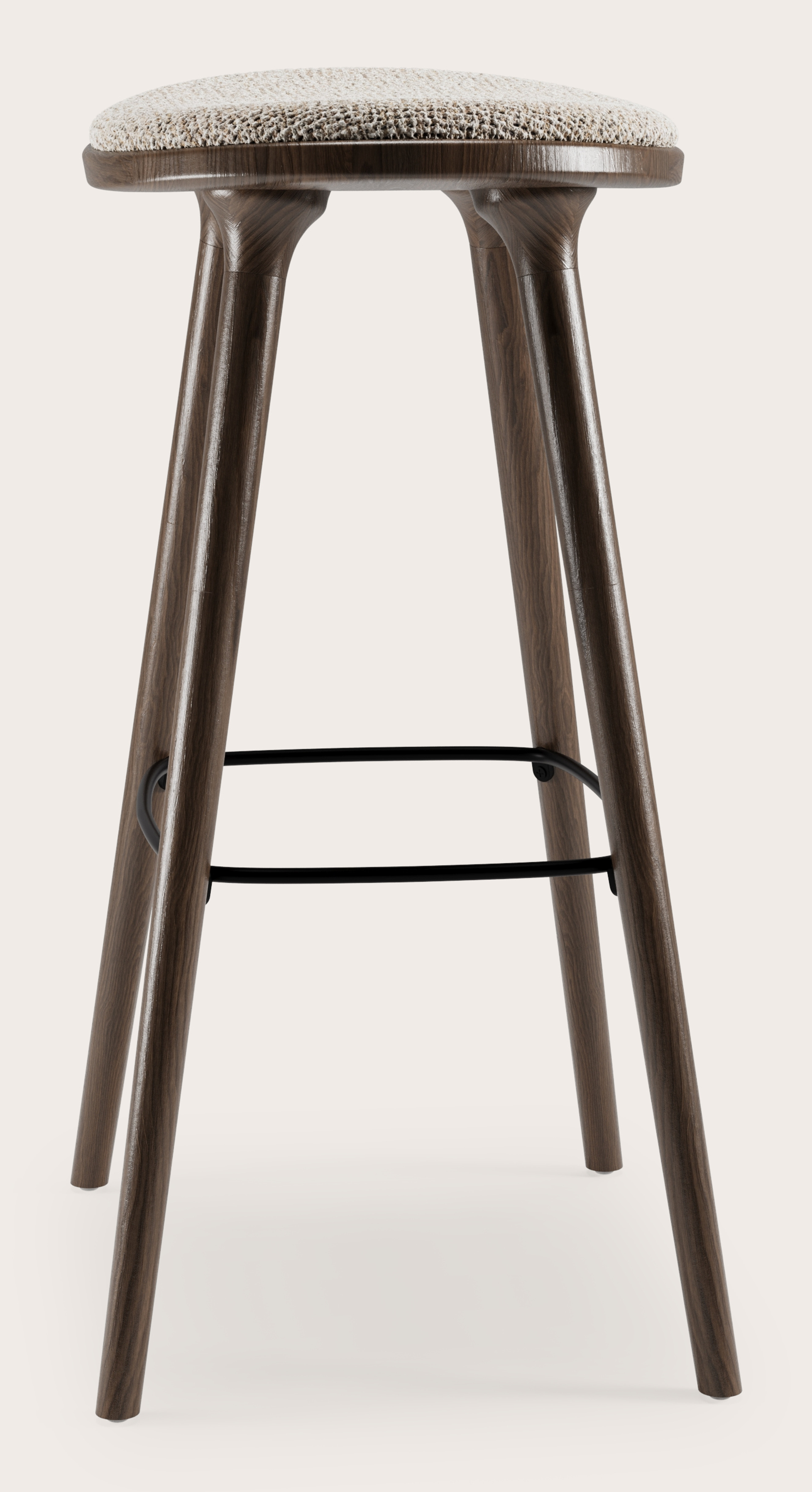 Tabouret de bar haute Olbia en chêne fumé massif avec assise en Fresco tissu Natural