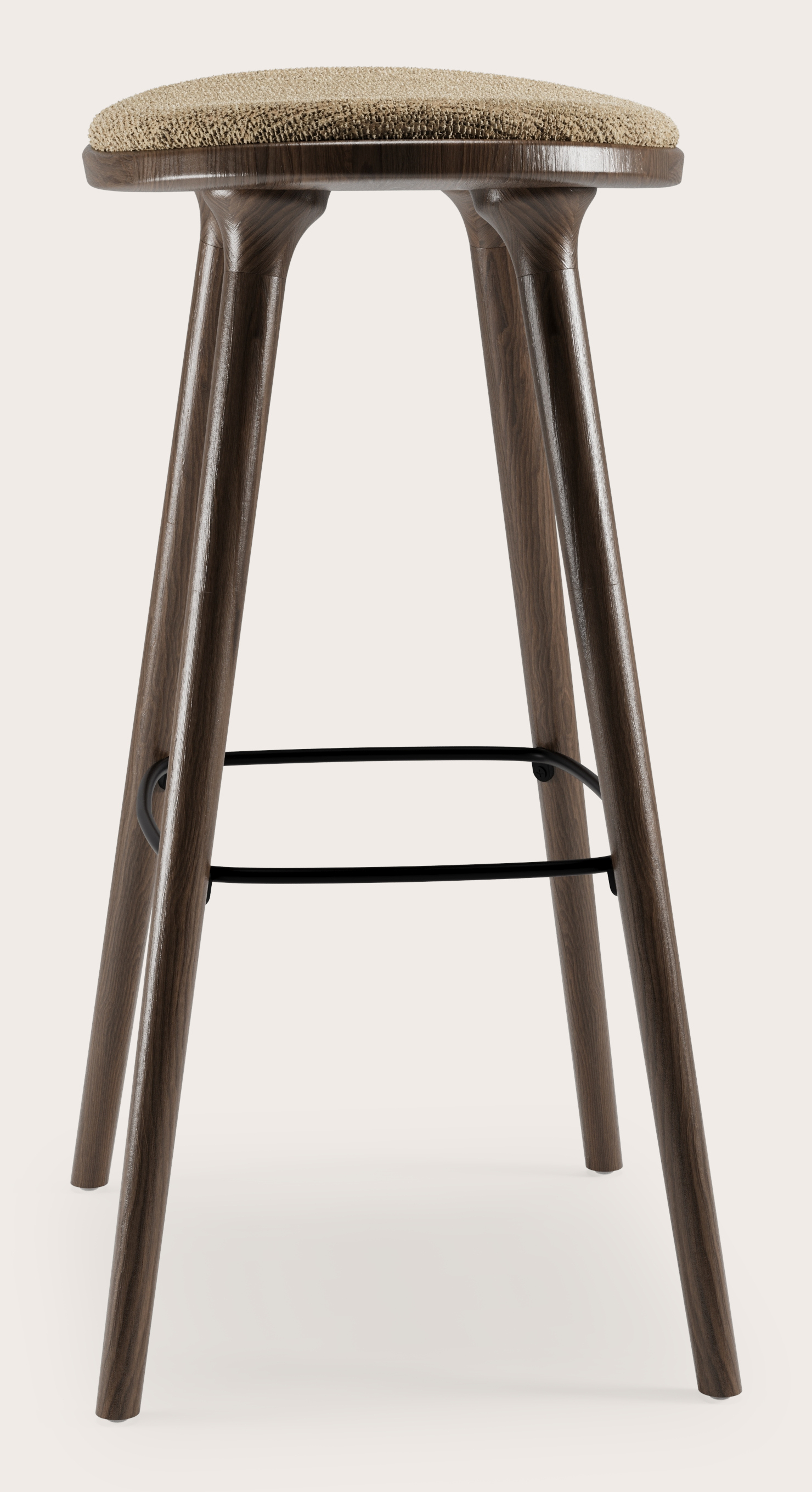 Olbia hoge barstoel in massieve gerookte eik met zitting in Poco stof Dark Taupe