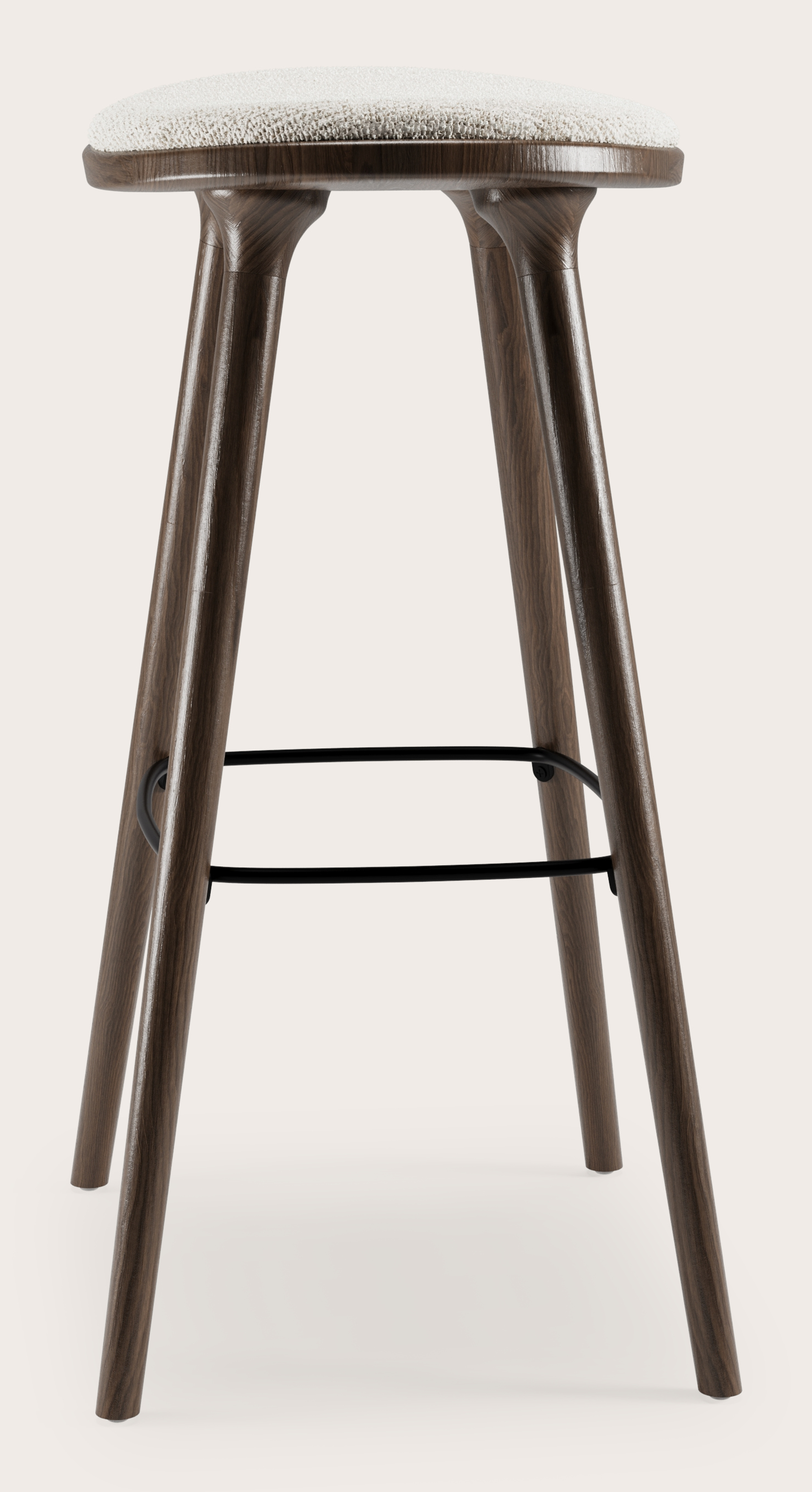 Tabouret de bar haute Olbia en en chêne massif fumé avec assise en Poco tissu Beige