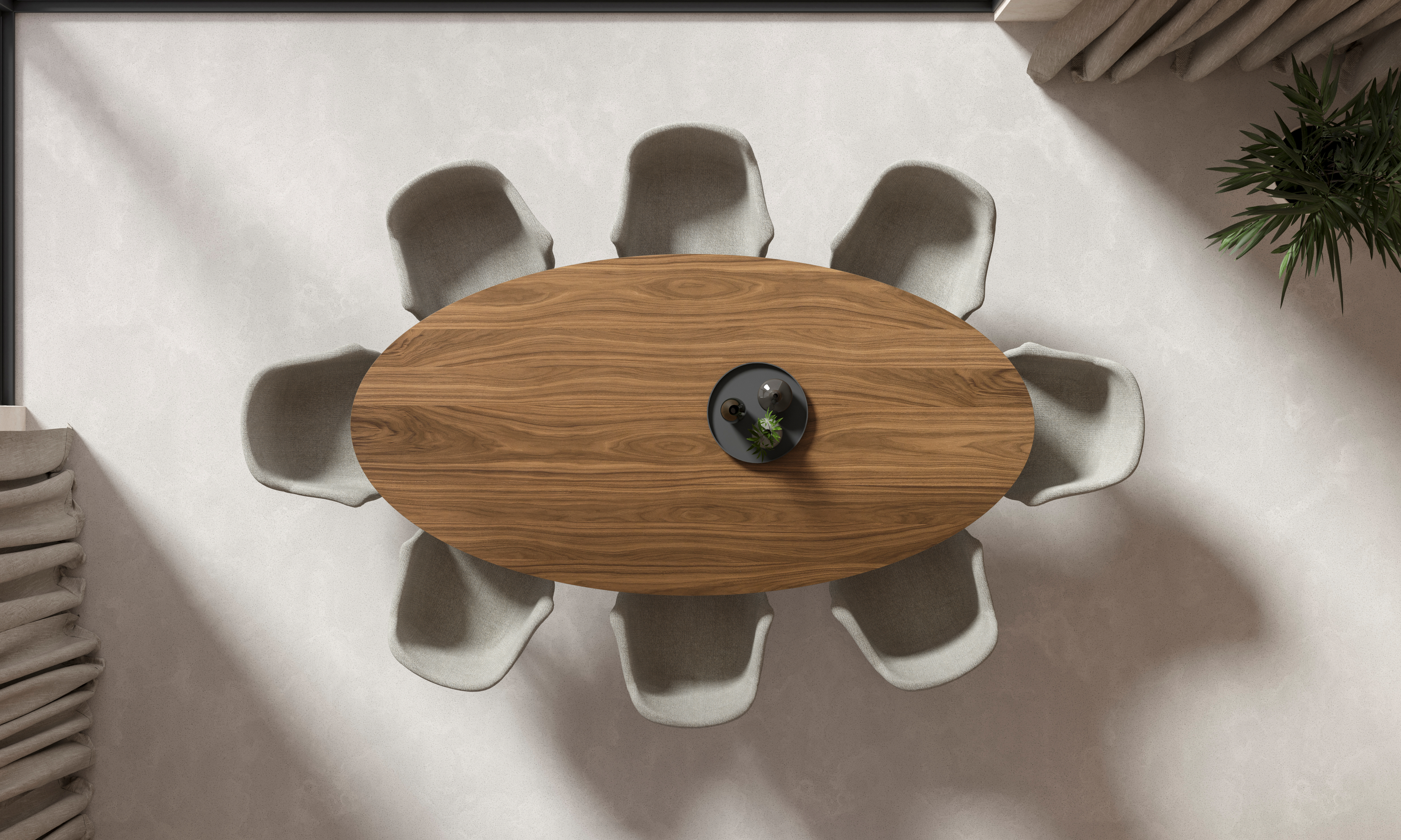Table de salle à manger Tiendo armature en métal noir avec plateau Finesso en forme ovale en noyer 260 x 130 x 77 cm