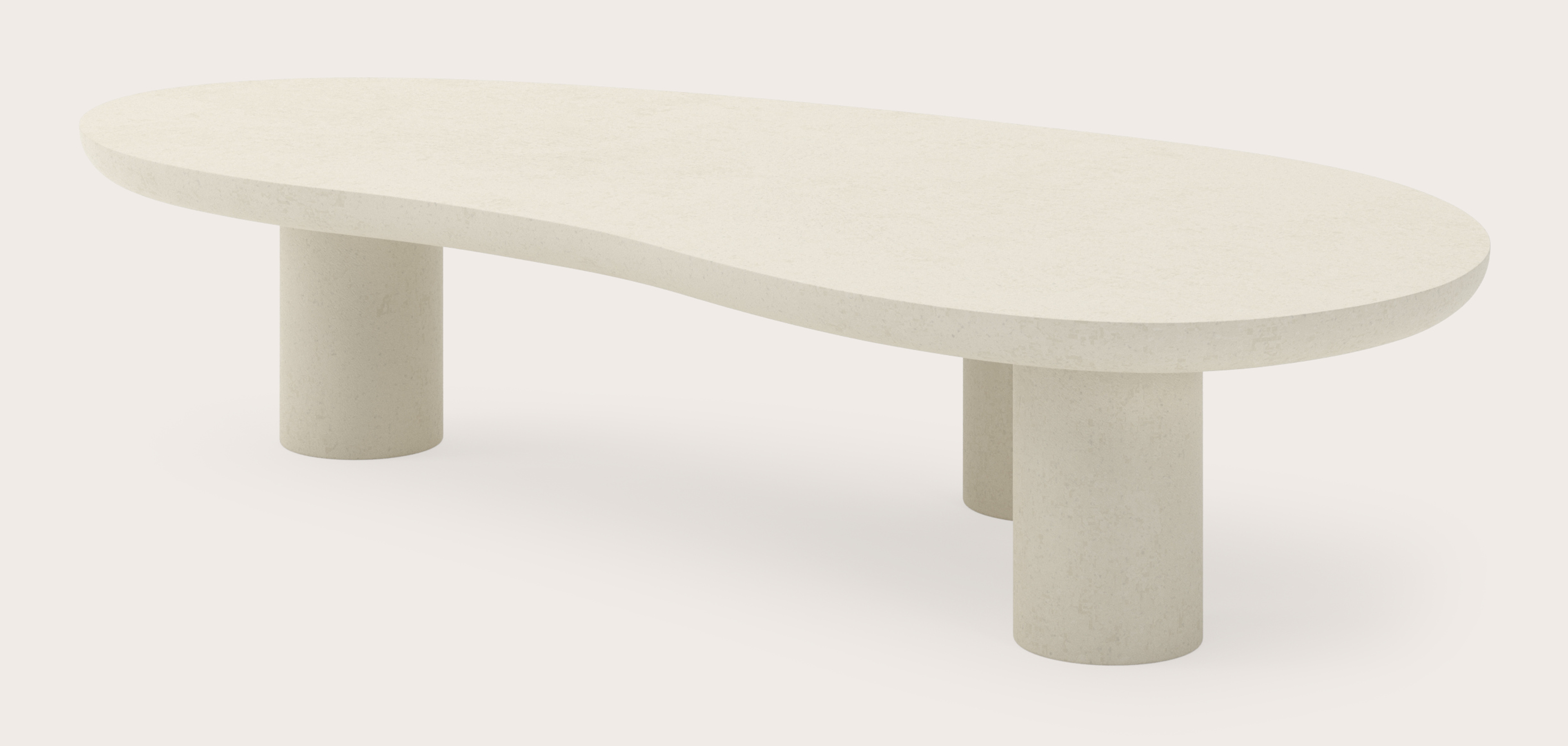 Salontafel Amato XSmall Rondo onderstel met blobvormig Amato blad in Claylime in kleur Ecru 113 x 56 x 24 cm