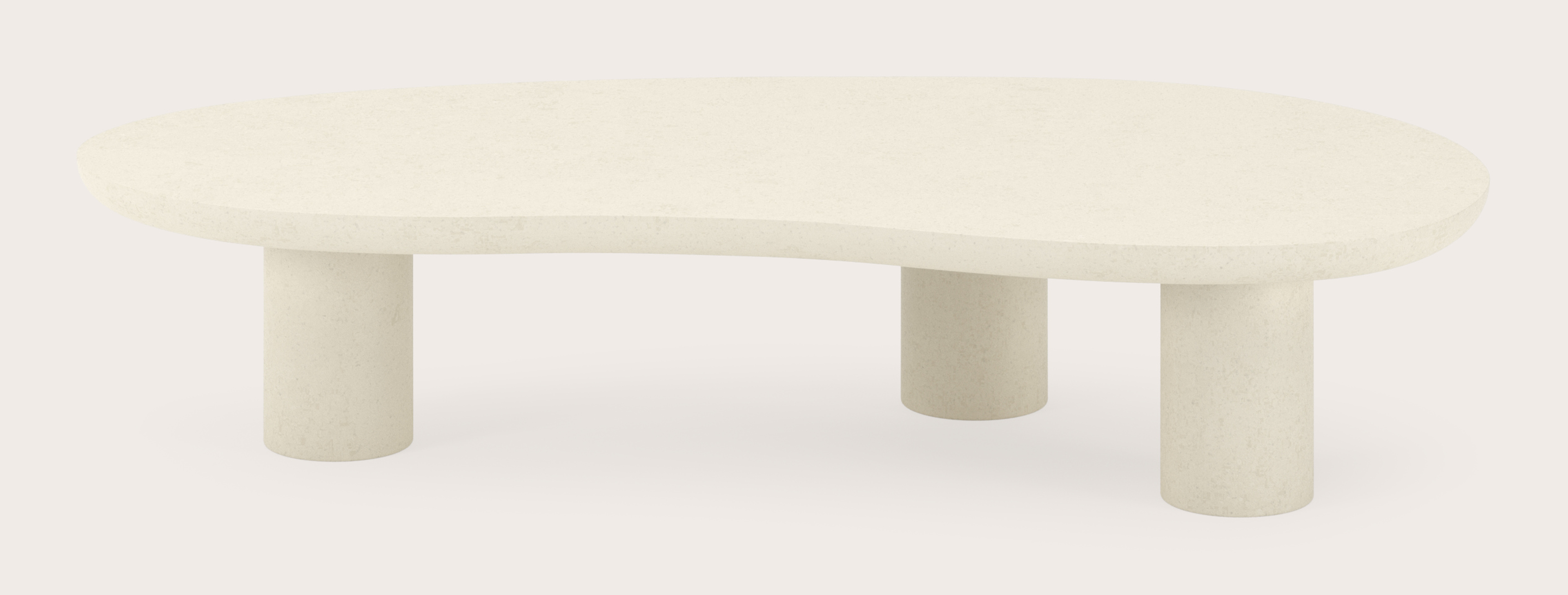 Salontafel Amato XSmall Rondo onderstel met blobvormig Amato blad in Claylime in kleur Ecru 113 x 56 x 24 cm