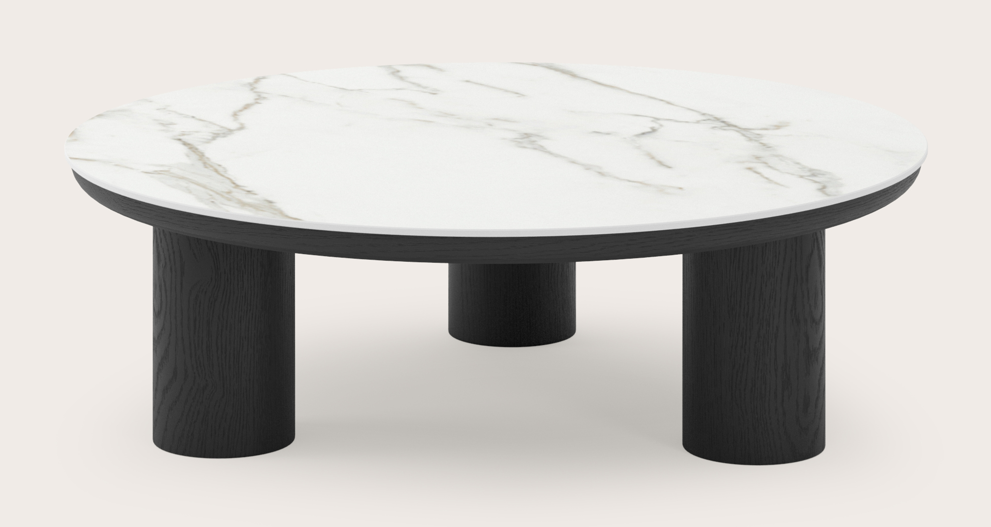 Table basse Amato Rondo XSmall armature avec plateau Ceramo rond en céramique en couleur Calacatta Ø 75 x 24 cm