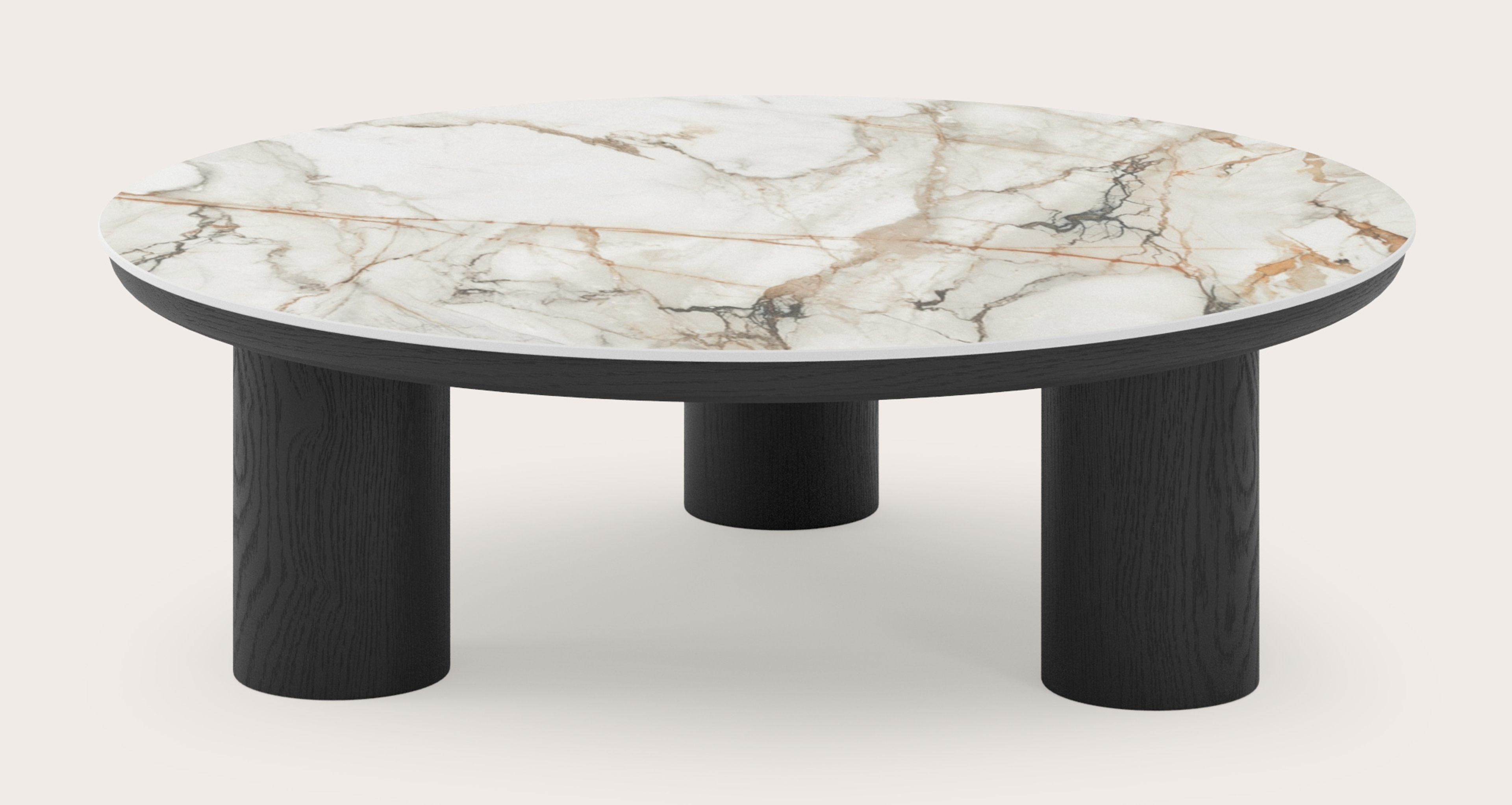 Salontafel Amato Rondo XSmall onderstel met rond Ceramo blad in keramiek kleur Calacatta Luxe Ø 75 x 24 cm