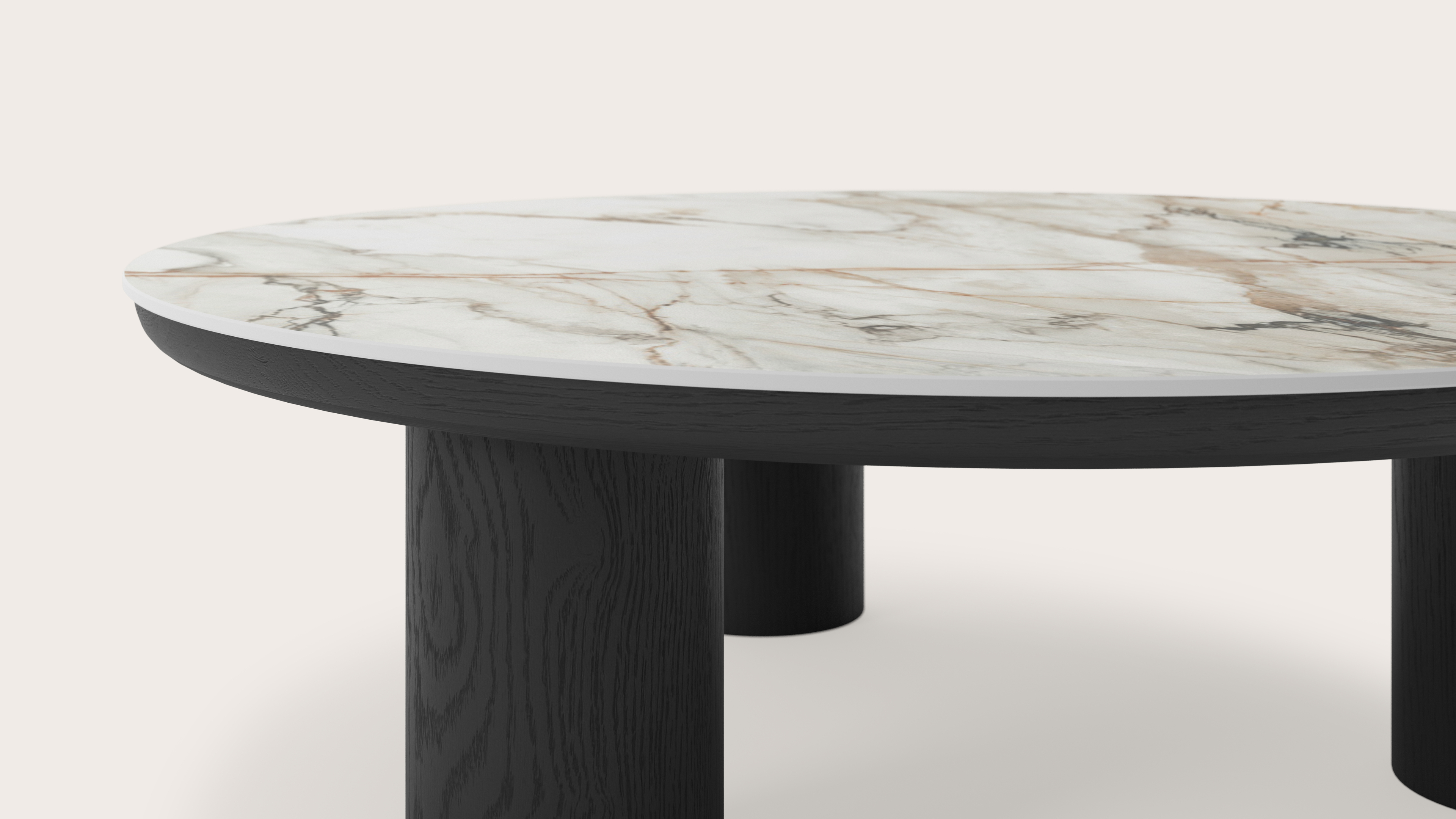 Salontafel Amato Rondo XSmall onderstel met rond Ceramo blad in keramiek kleur Calacatta Luxe Ø 75 x 24 cm