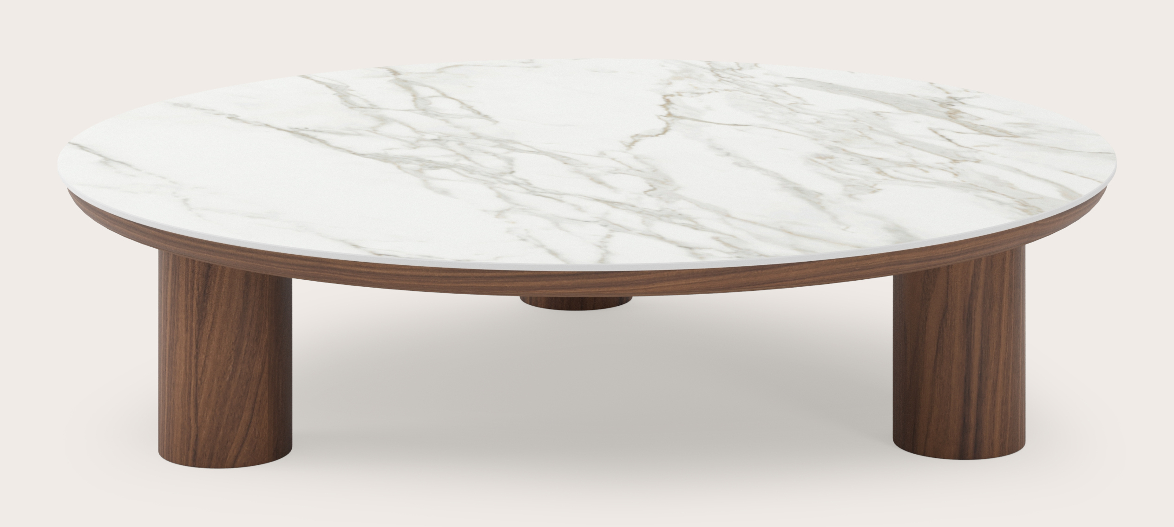 Table basse Amato Rondo XSmall armature avec plateau Ceramo rond en céramique en couleur Calacatta Ø 100 x 24 cm
