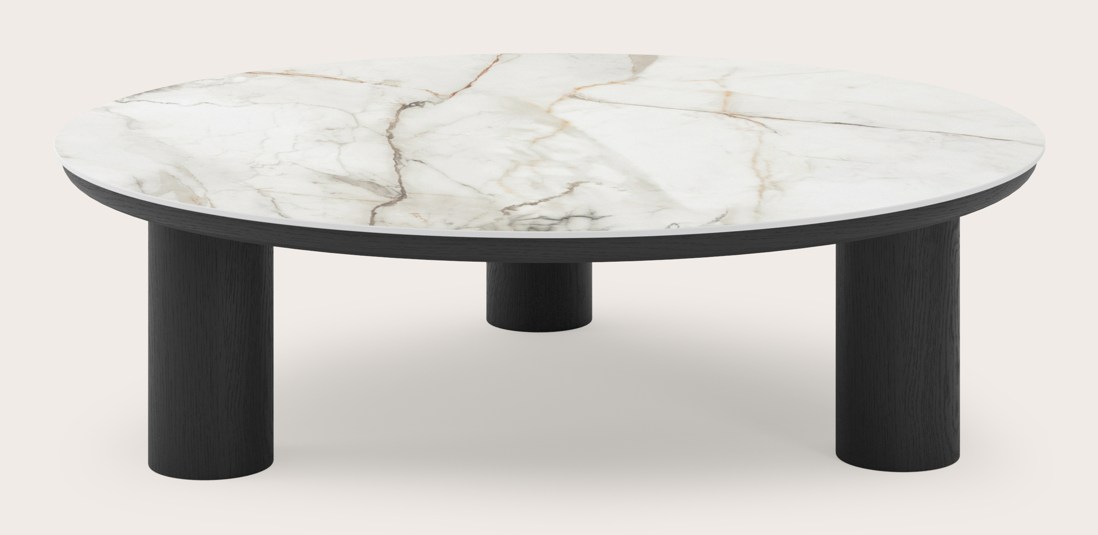 Table basse Amato Rondo XSmall armature avec plateau Ceramo rond en céramique en couleur Calacatta Luxe Ø 100 x 29 cm
