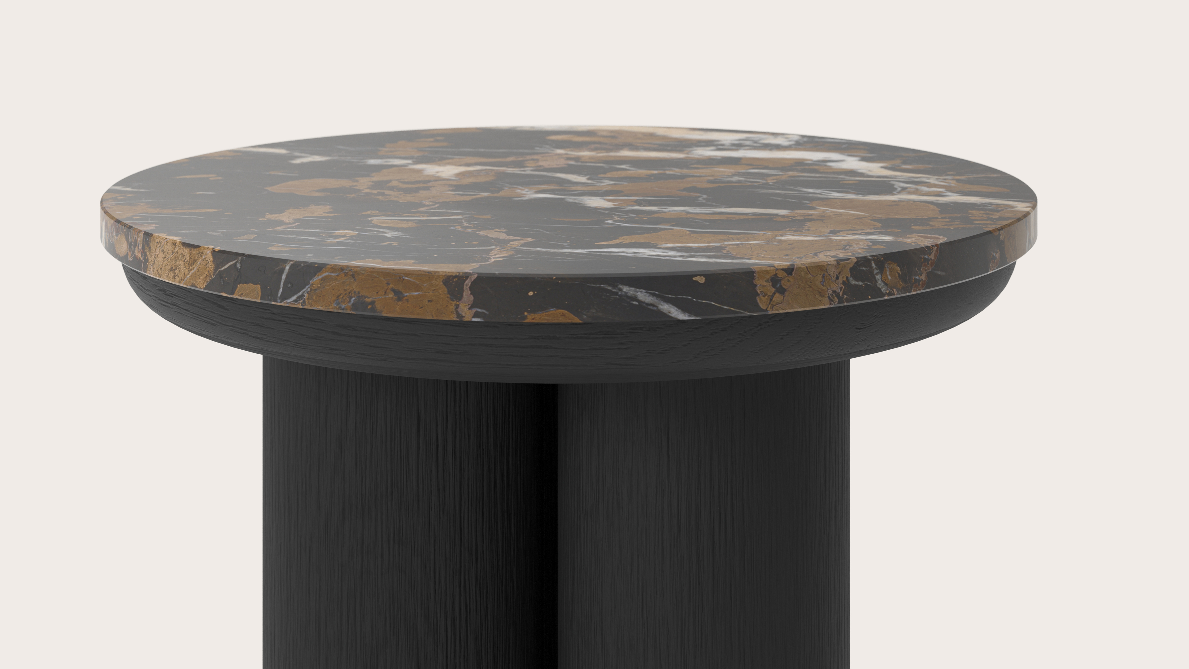 Table d'appoint Amato Rondo XSmall armature avec plateau Pietro rond en marbre en couleur Portoro Brown Ø 40 x 35 cm