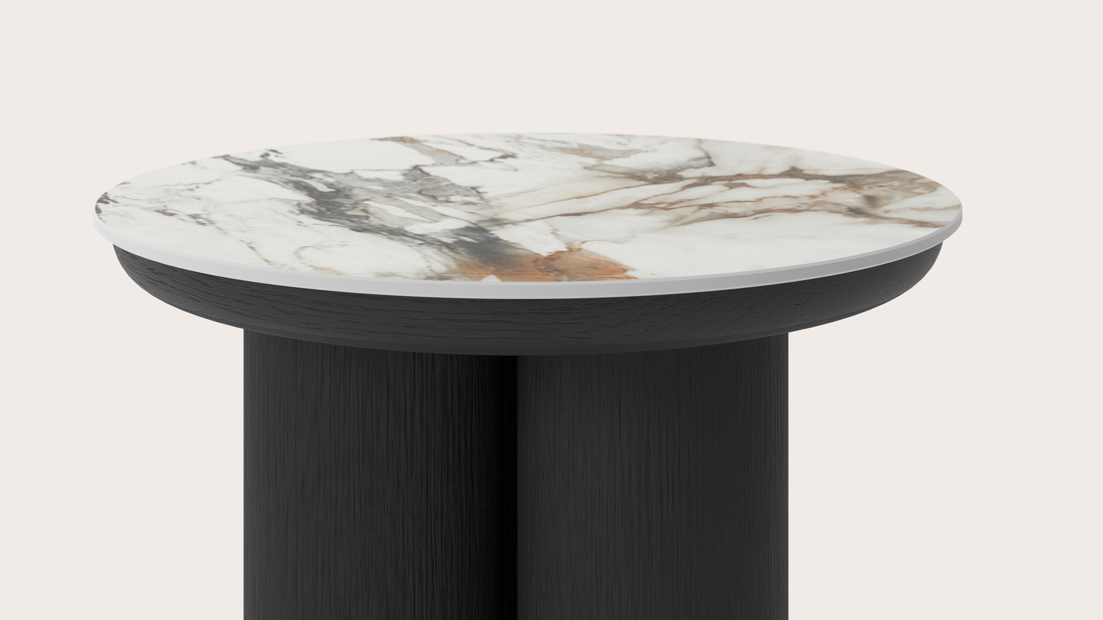 Table d'appoint Amato Rondo XSmall armature avec plateau Ceramo rond en céramique en couleur Calacatta Luxe Ø 40 x 34 cm