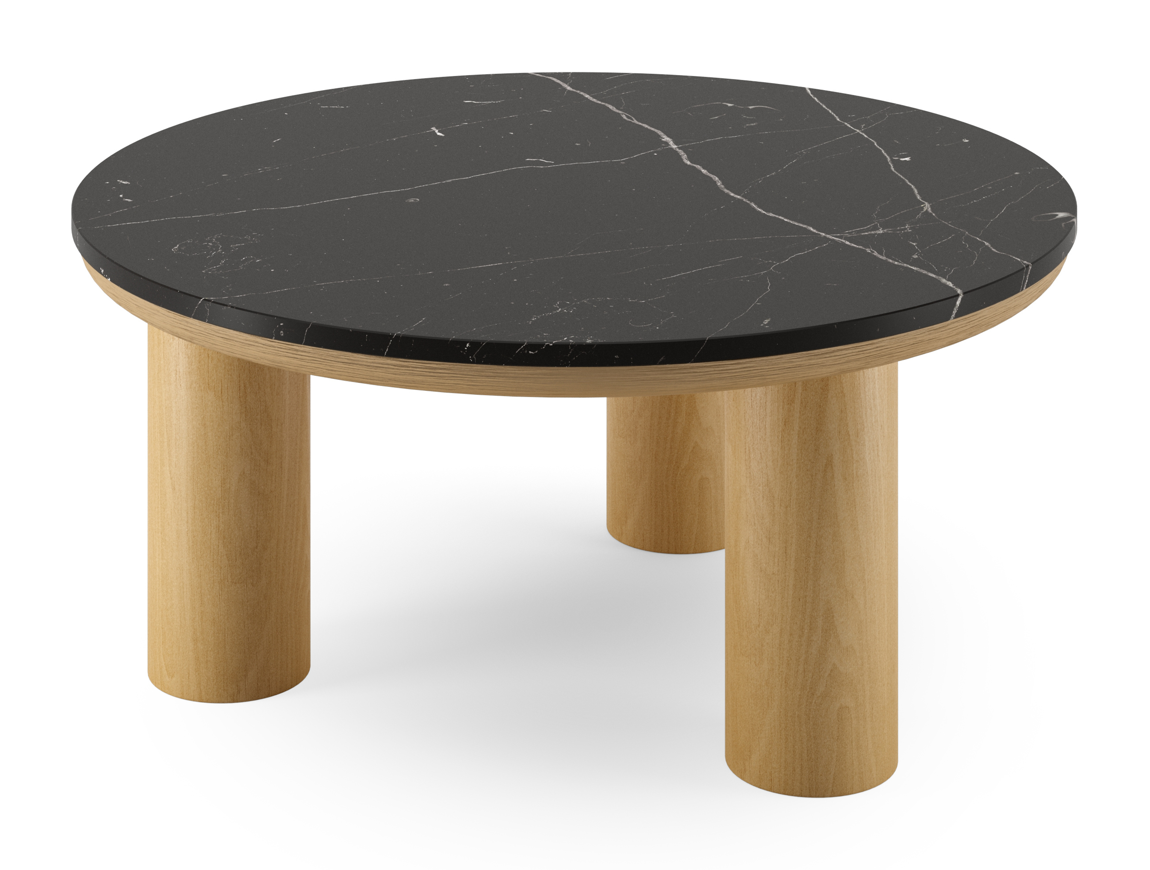 Table basse Amato Rondo XSmall armature en chêne couleur naturelle avec plateau Pietro rond en marbre en couleur Nero Marquina Ø 75 x 35 cm