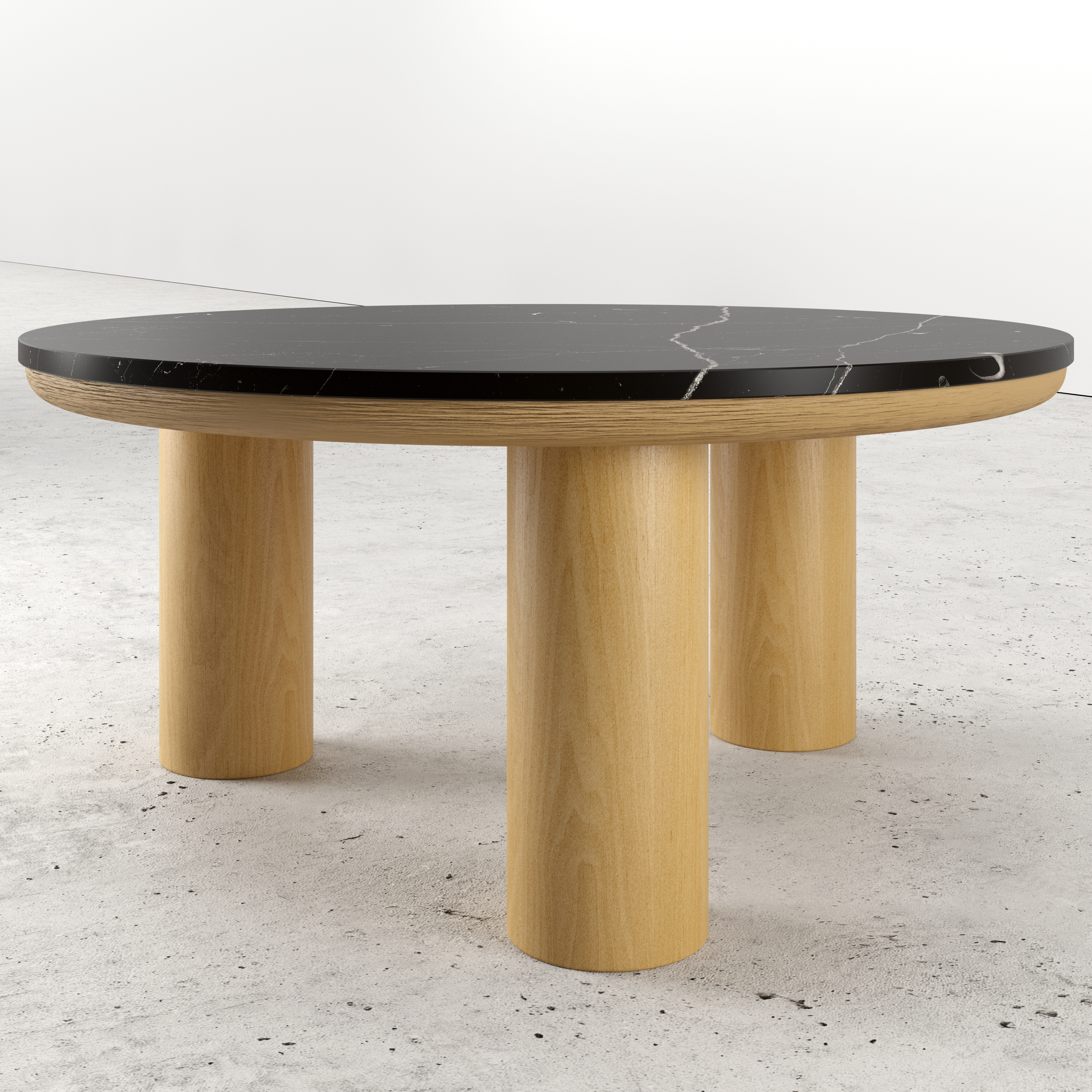 Table basse Amato Rondo XSmall armature en chêne couleur naturelle avec plateau Pietro rond en marbre en couleur Nero Marquina Ø 75 x 35 cm