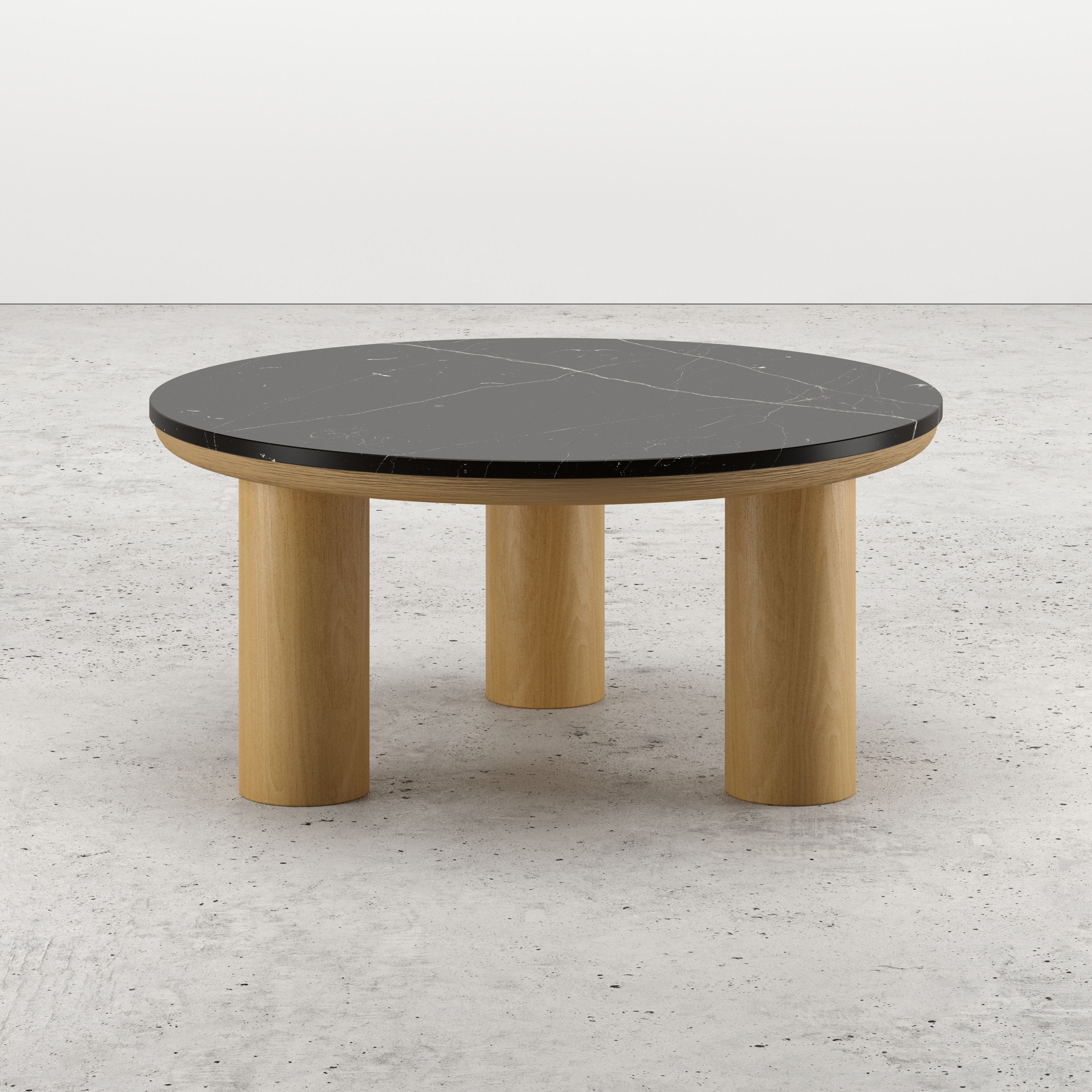 Table basse Amato Rondo XSmall armature en chêne couleur naturelle avec plateau Pietro rond en marbre en couleur Nero Marquina Ø 75 x 35 cm