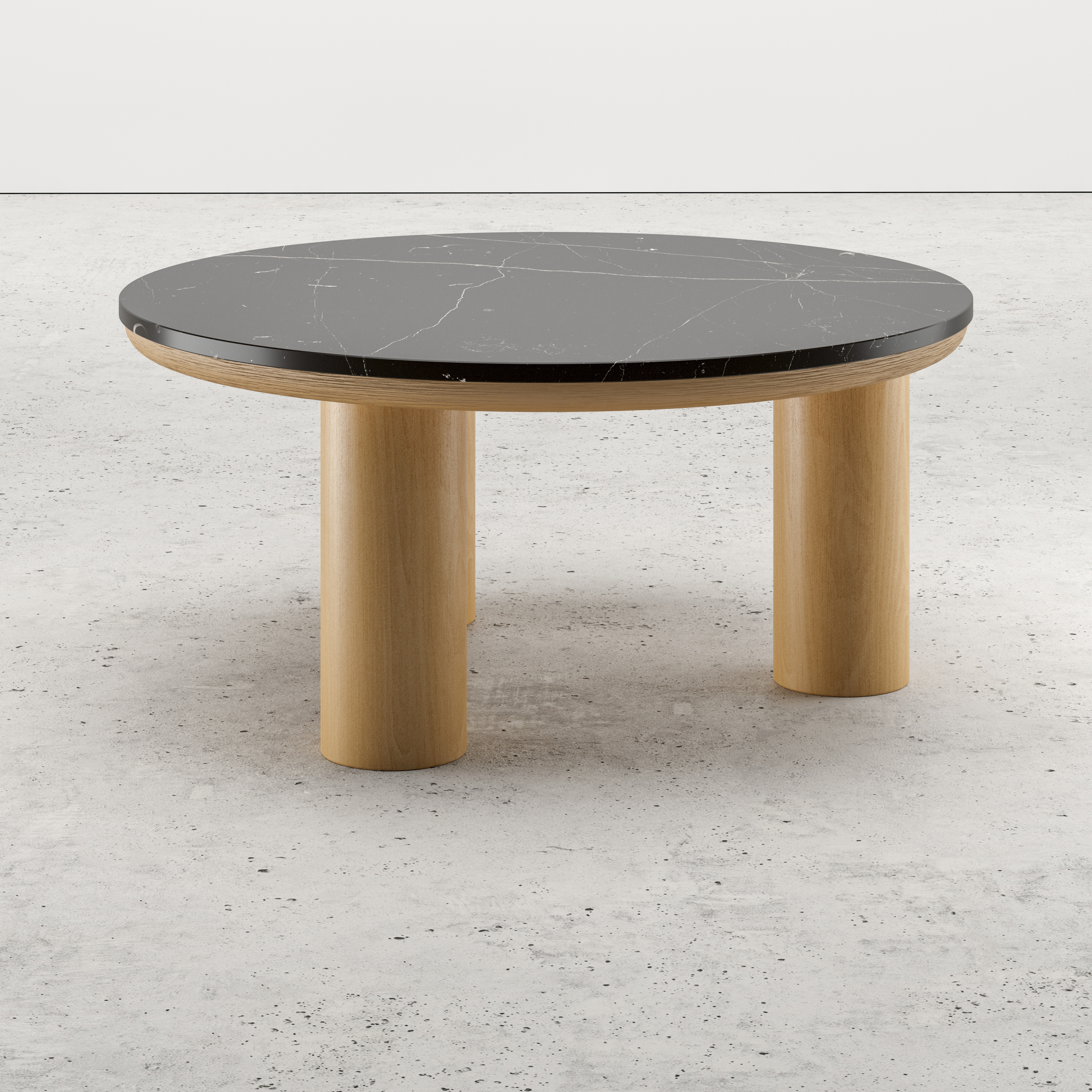 Table basse Amato Rondo XSmall armature en chêne couleur naturelle avec plateau Pietro rond en marbre en couleur Nero Marquina Ø 75 x 35 cm