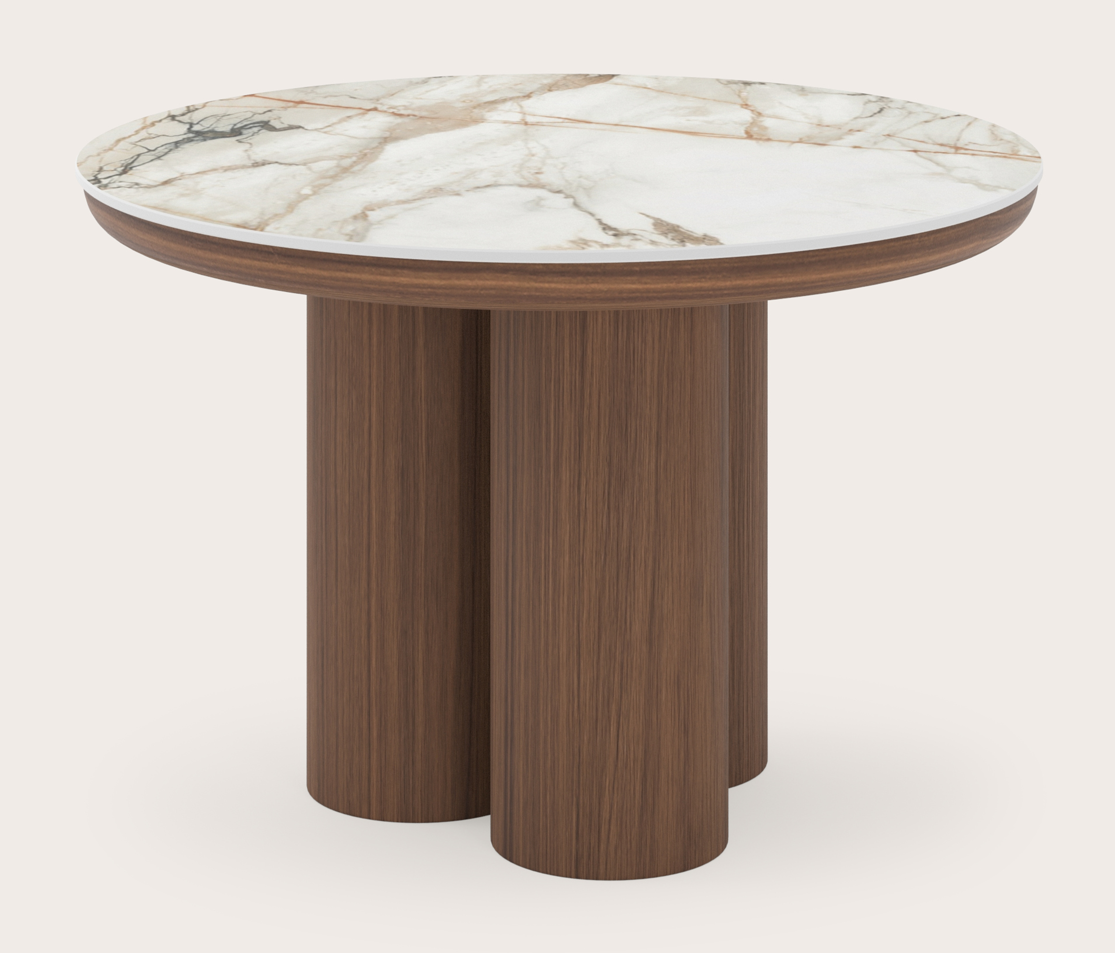 Bijzettafel Amato Rondo XSmall onderstel met rond volkeramisch Ceramo blad in kleur Calacatta Luxe Ø 50 x 34 cm