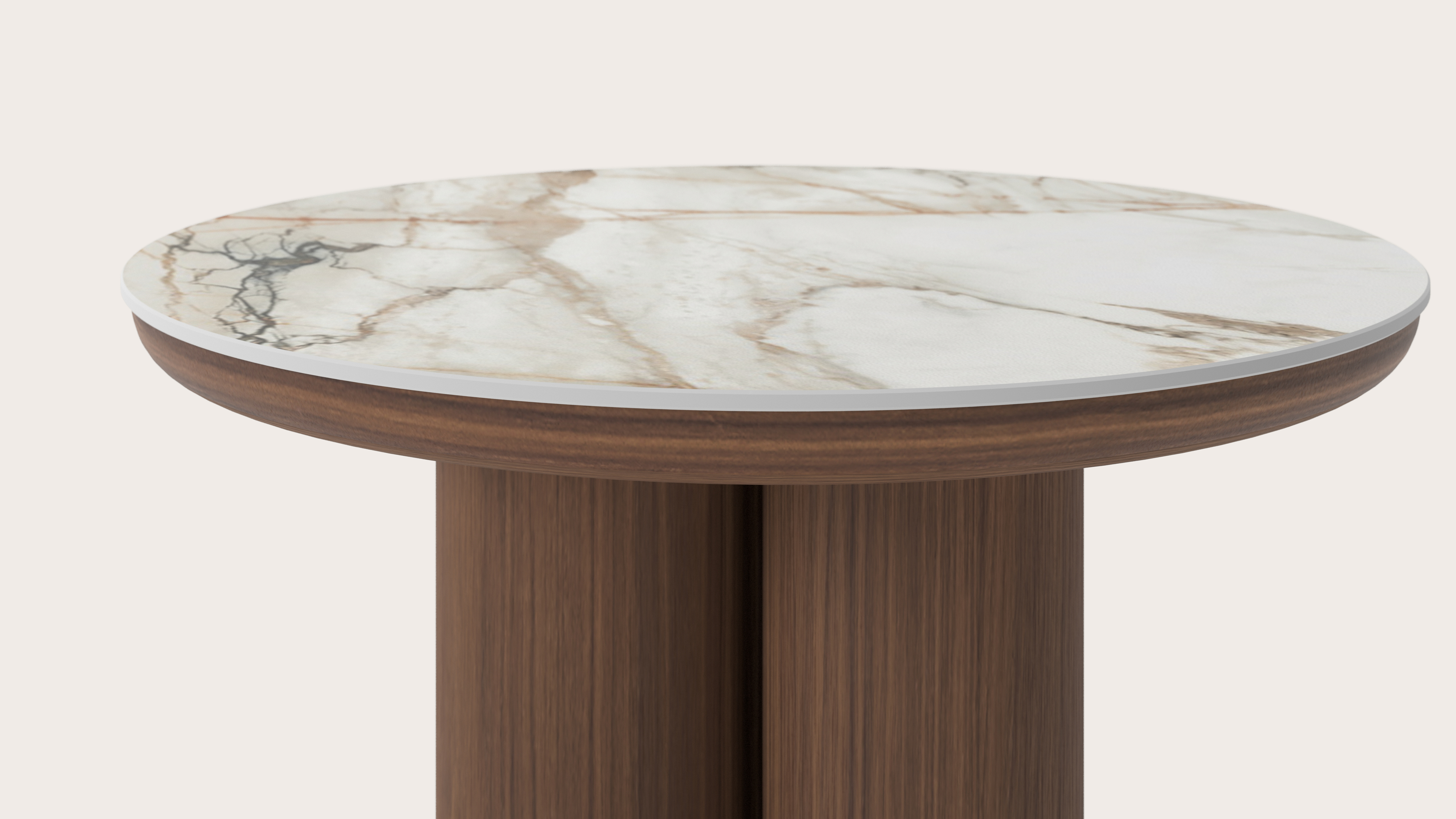 Bijzettafel Amato Rondo XSmall onderstel met rond volkeramisch Ceramo blad in kleur Calacatta Luxe Ø 50 x 34 cm