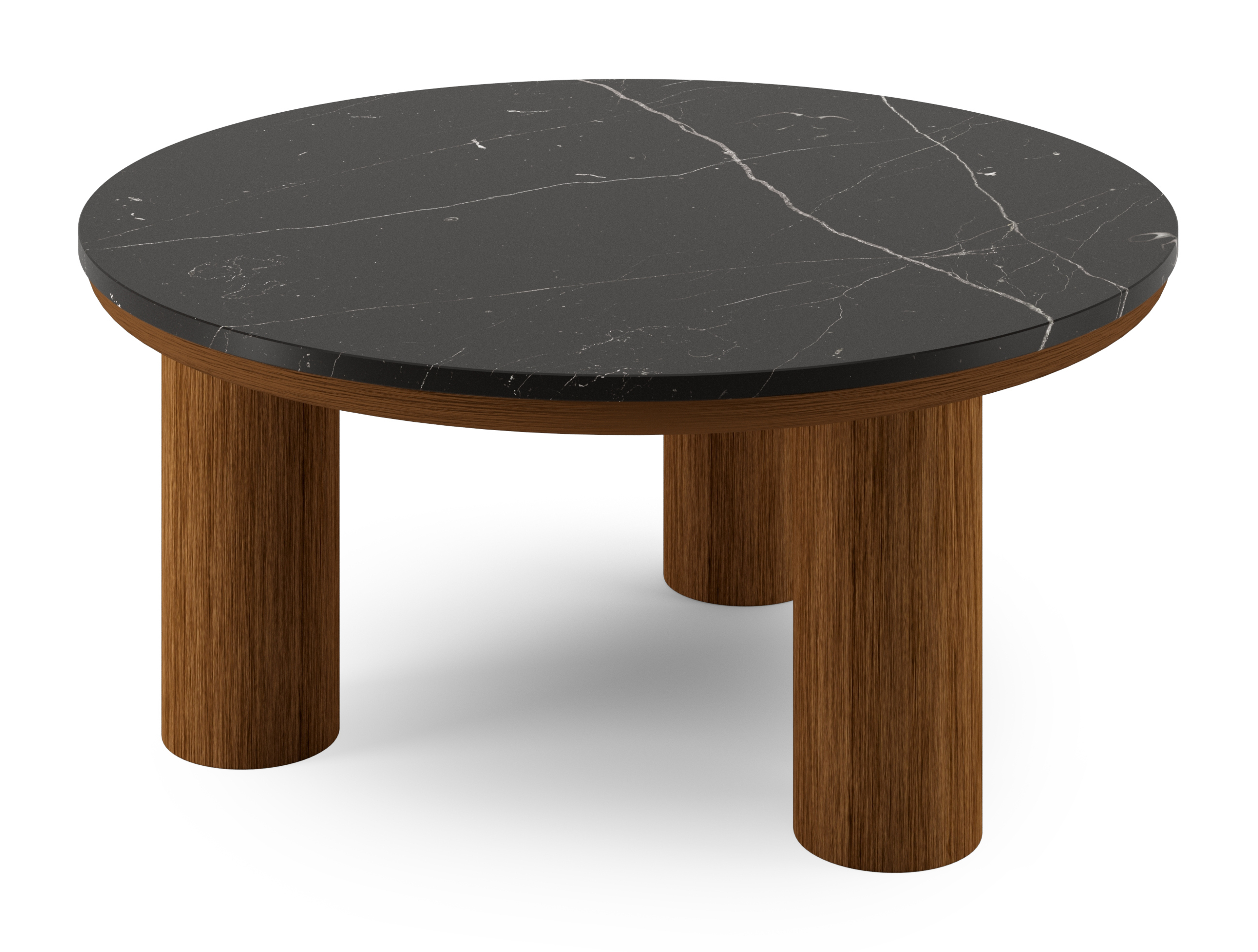 Table basse Amato Rondo XSmall armature en noyer avec plateau Pietro rond en marbre en couleur Nero Marquina Ø 75 x 35 cm
