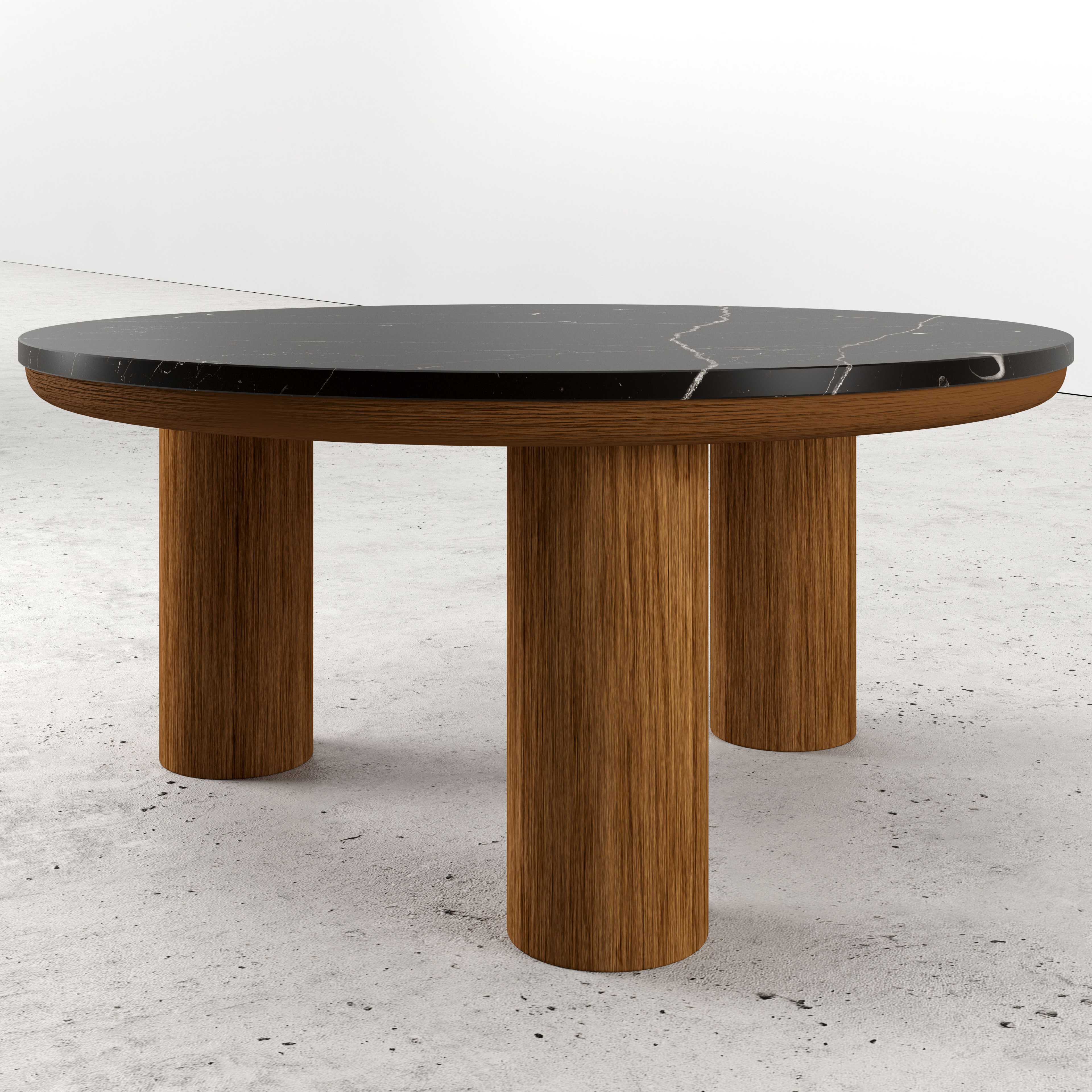 Table basse Amato Rondo XSmall armature en noyer avec plateau Pietro rond en marbre en couleur Nero Marquina Ø 75 x 35 cm
