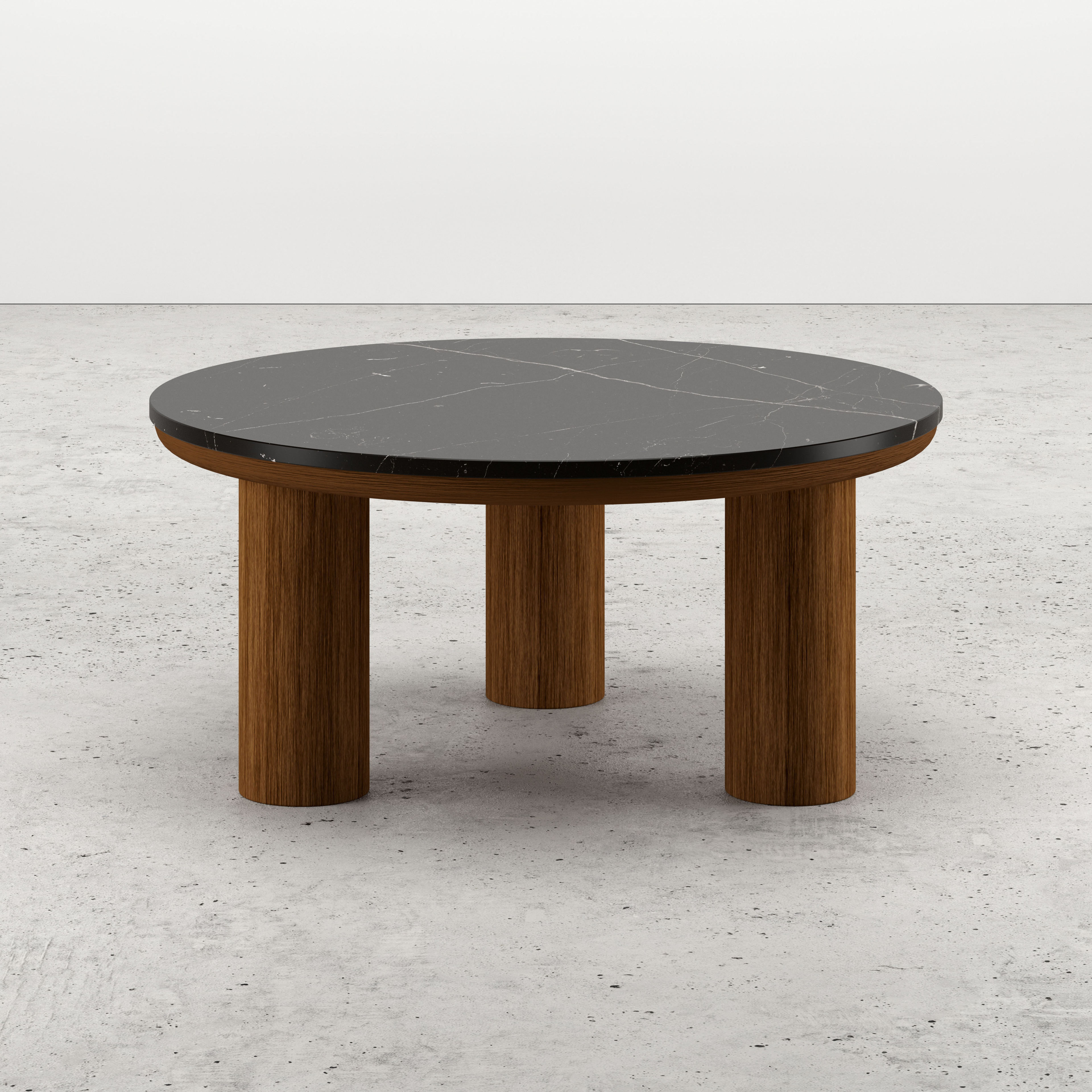 Table basse Amato Rondo XSmall armature en noyer avec plateau Pietro rond en marbre en couleur Nero Marquina Ø 75 x 35 cm