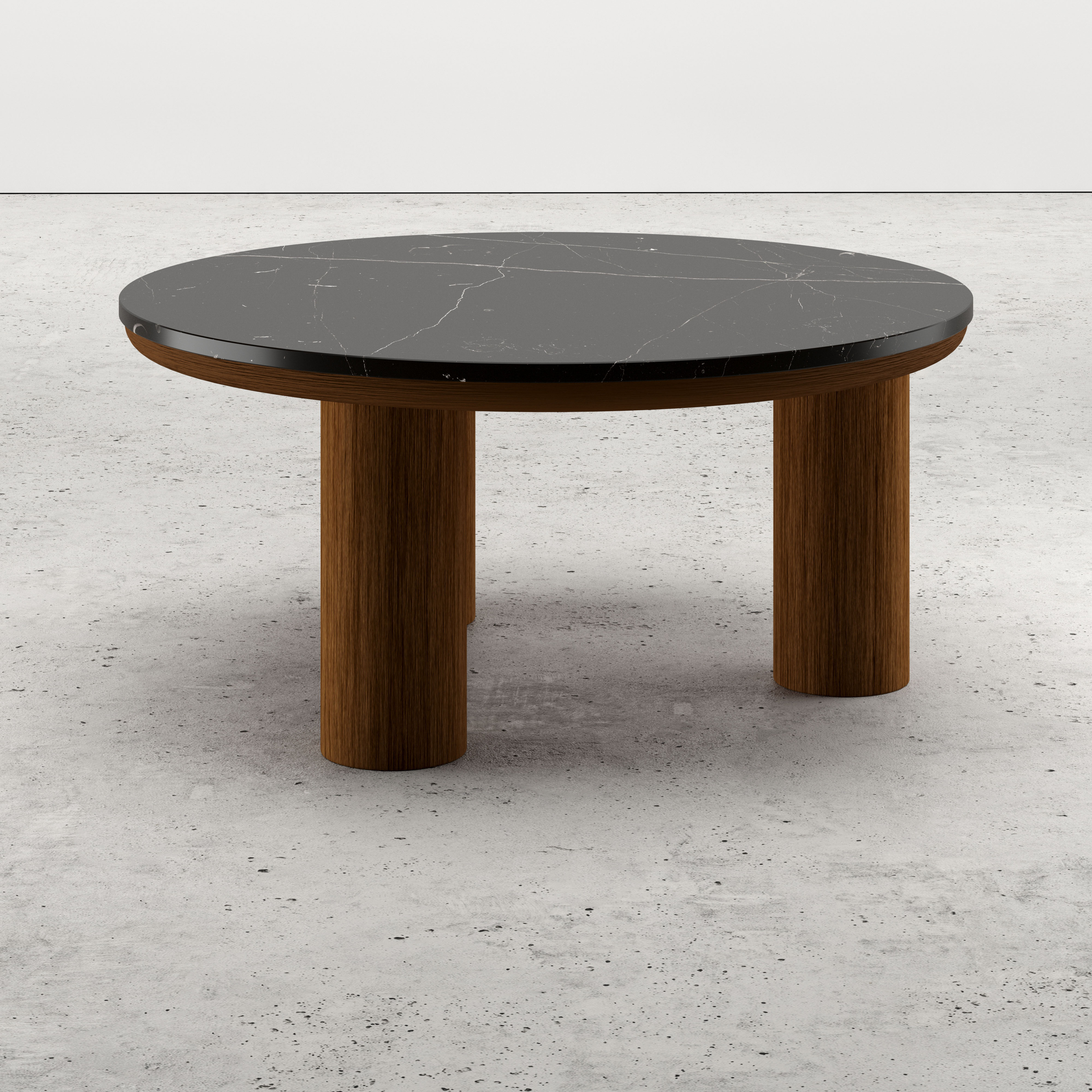Table basse Amato Rondo XSmall armature en noyer avec plateau Pietro rond en marbre en couleur Nero Marquina Ø 75 x 35 cm