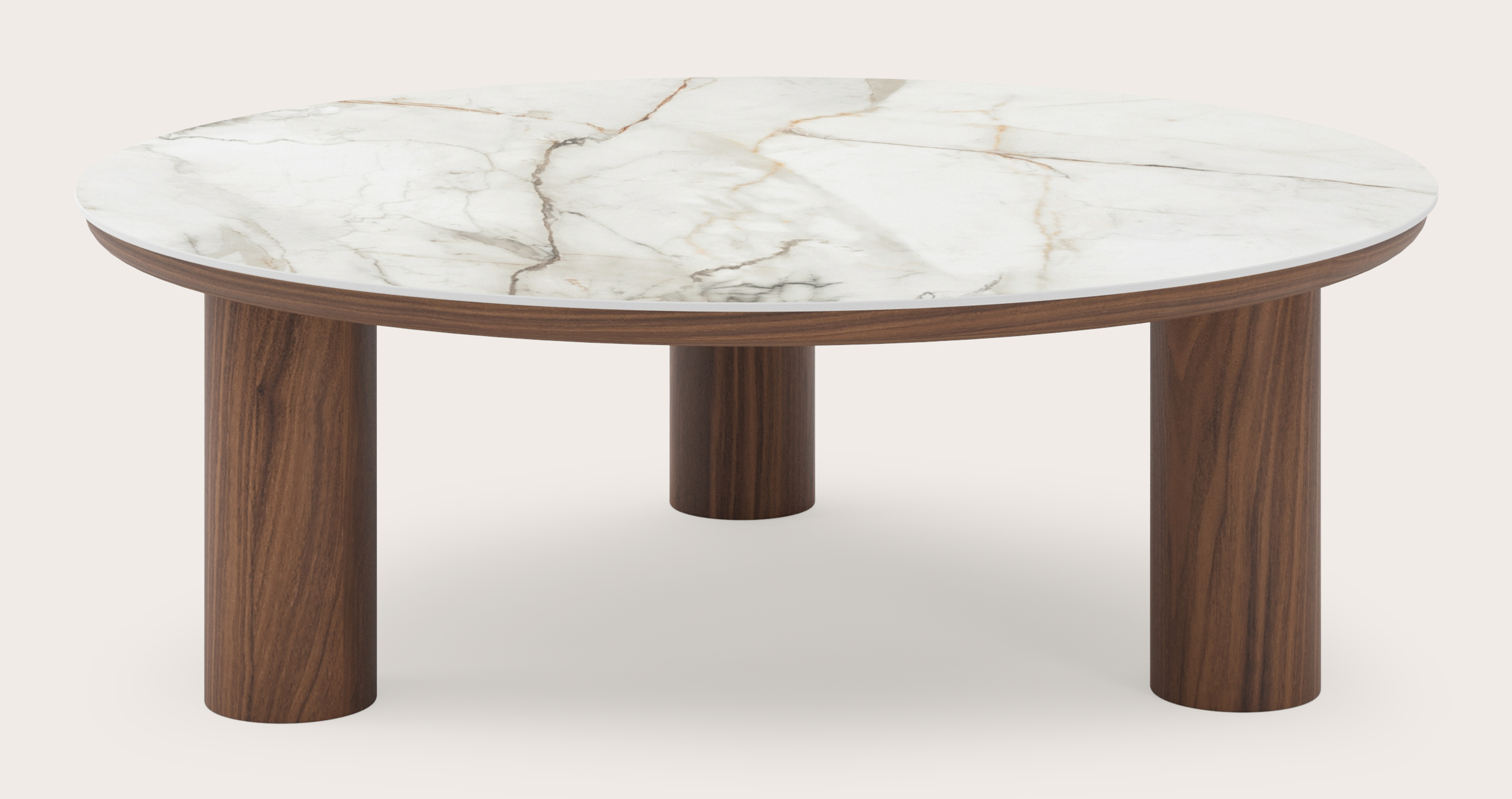 Salontafel Amato Rondo XSmall onderstel met rond volkeramisch Ceramo blad in kleur Calacatta Luxe Ø 100 x 34 cm