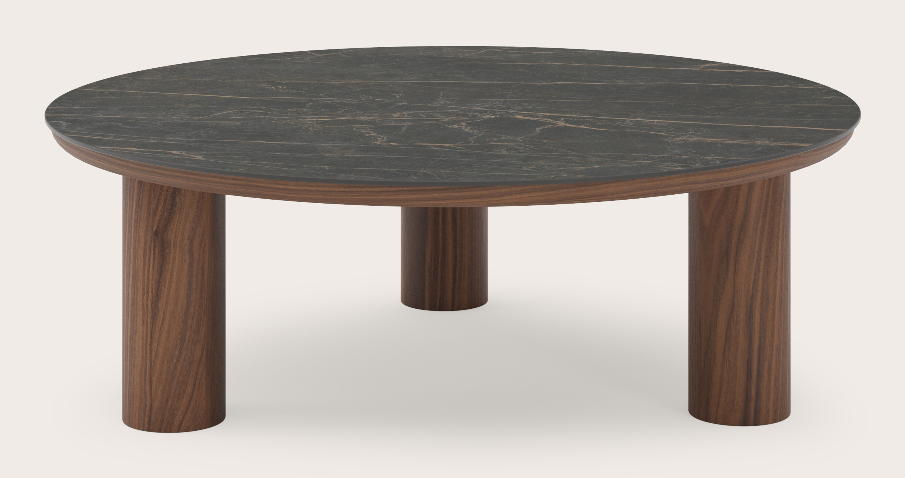 Salontafel Amato Rondo XSmall onderstel met rond volkeramisch Ceramo blad in kleur Black Obsession Ø 100 x 34 cm