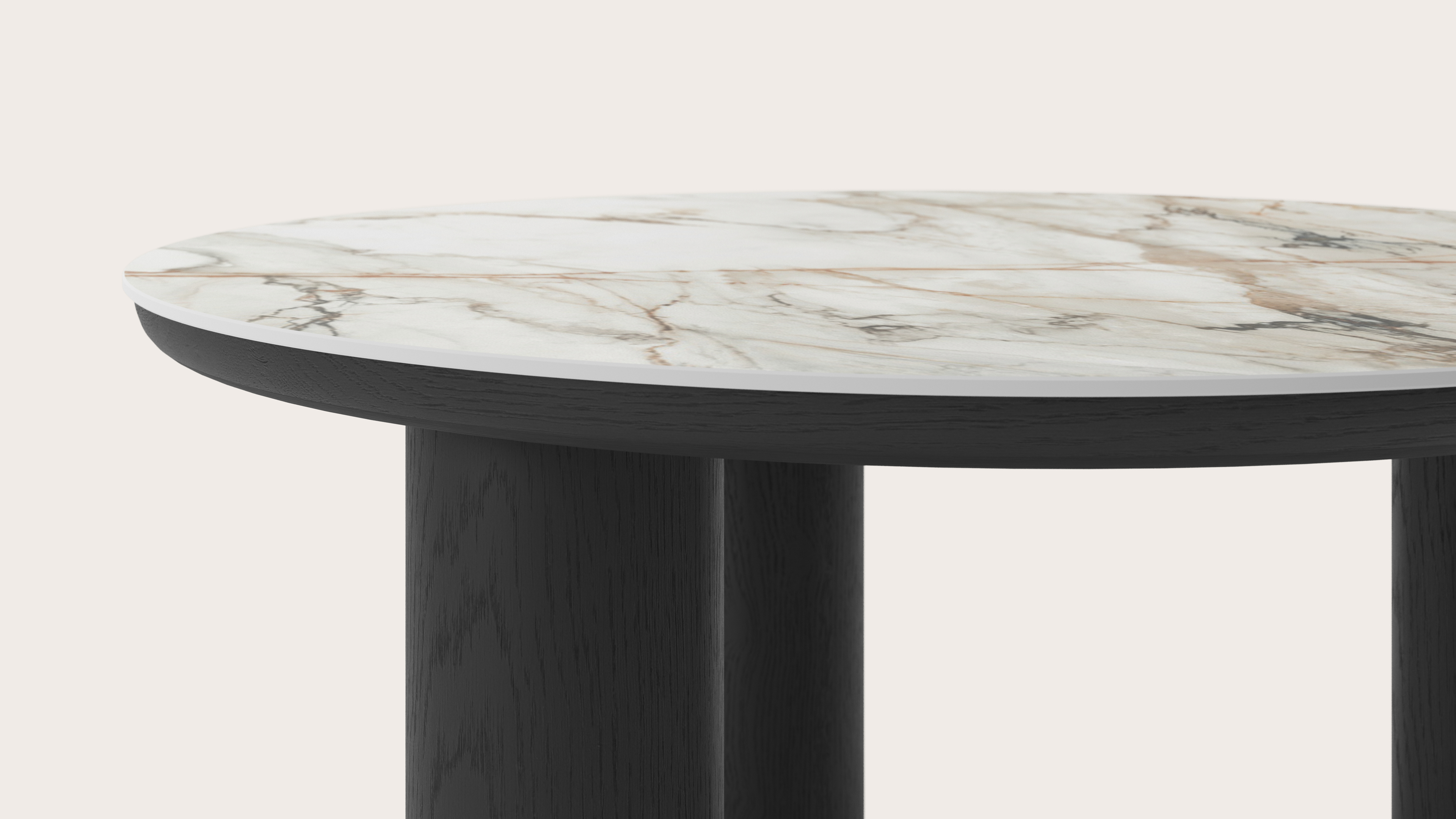 Salontafel Amato Rondo XSmall onderstel met rond Ceramo blad in keramiek kleur Calacatta Luxe Ø 75 x 39 cm