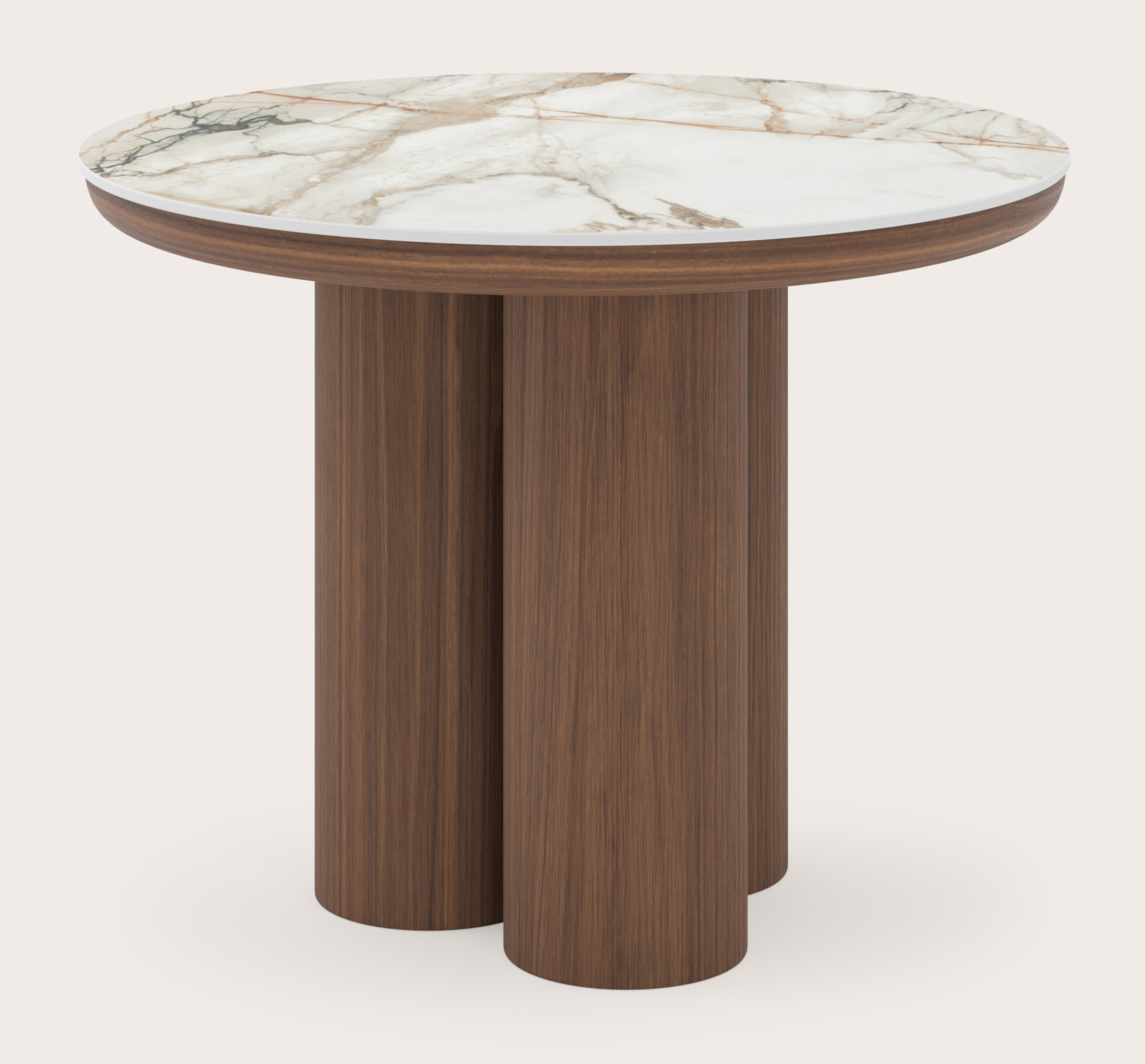 Bijzettafel Amato Rondo XSmall onderstel met rond volkeramisch Ceramo blad in kleur Calacatta Luxe Ø 50 x 39 cm