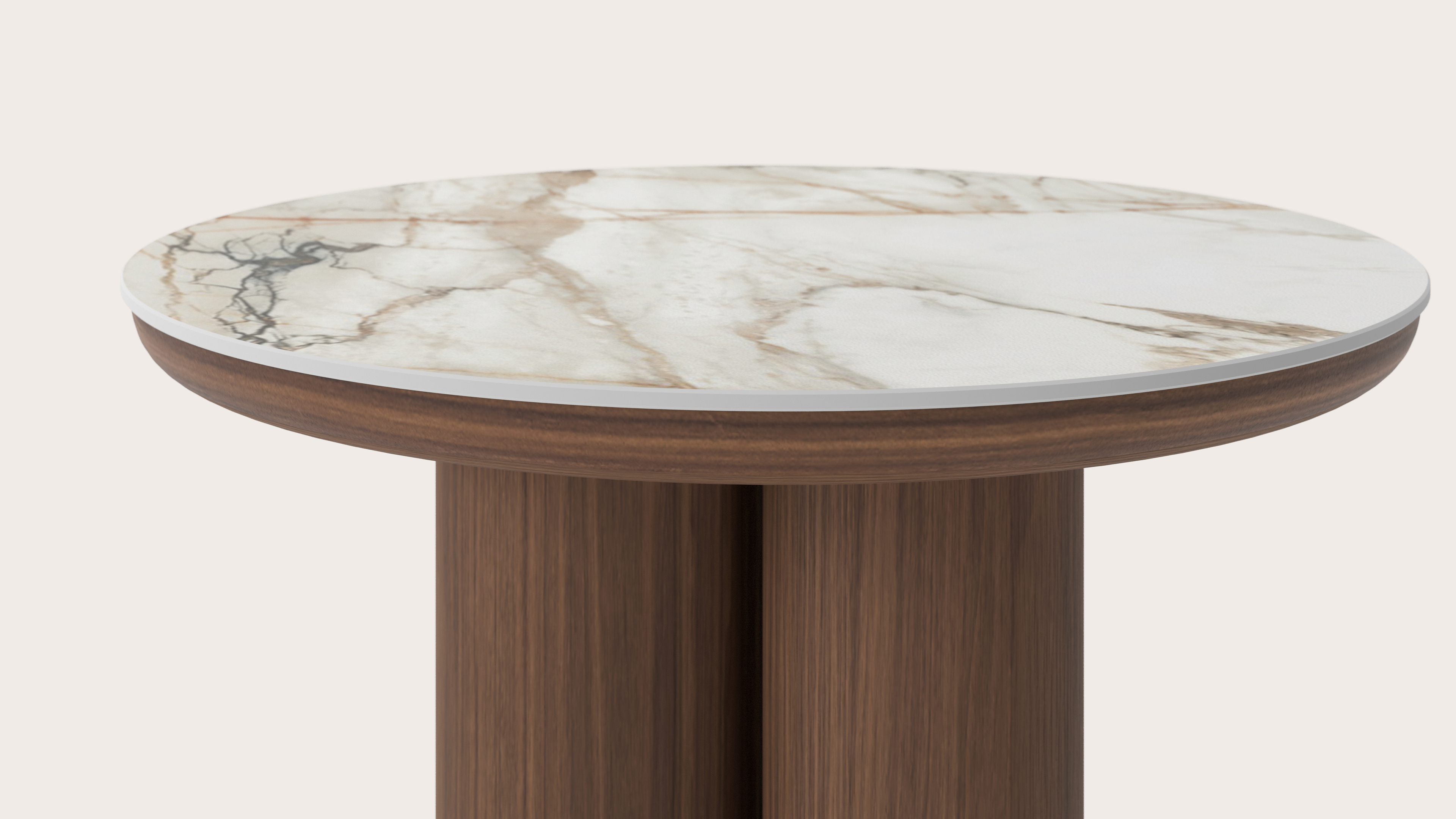 Bijzettafel Amato Rondo XSmall onderstel met rond volkeramisch Ceramo blad in kleur Calacatta Luxe Ø 50 x 39 cm