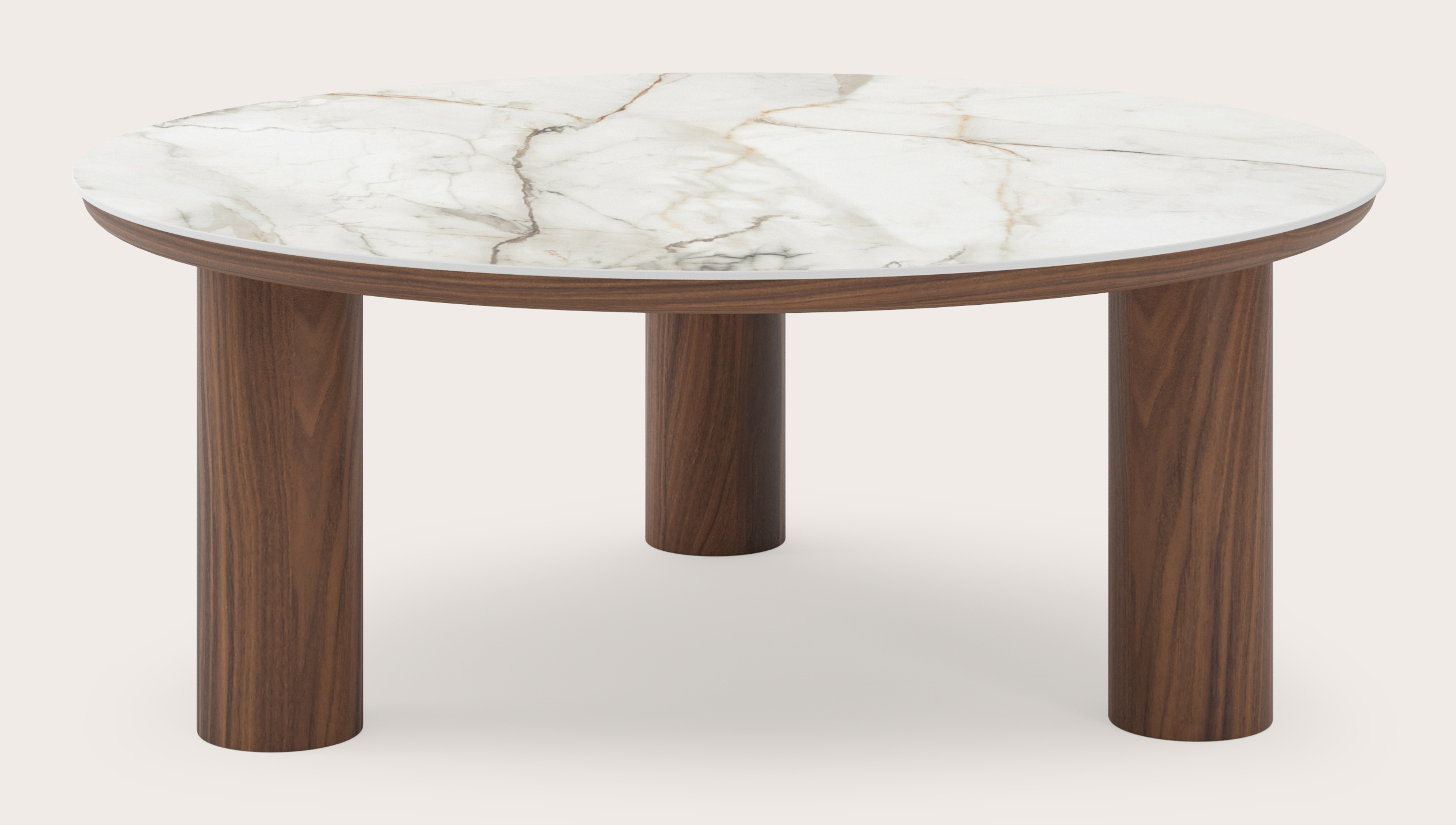 Table basse Amato Rondo XSmall armature avec plateau Ceramo rond en céramique en couleur Calacatta Luxe Ø 100 x 39 cm