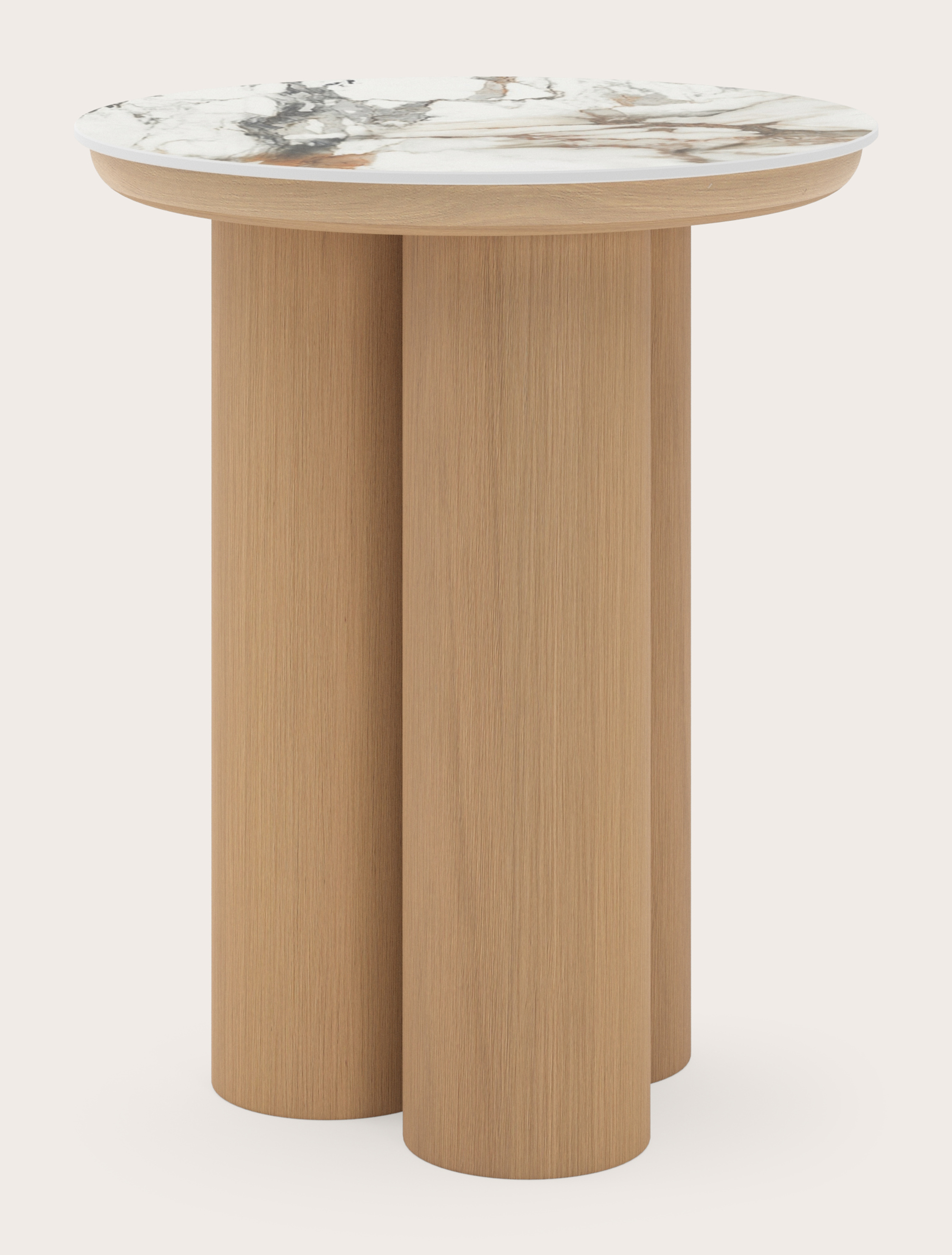 Bijzettafel Amato Rondo XSmall onderstel met rond volkeramisch Ceramo blad in kleur Calacatta Luxe Ø 40 x 49 cm