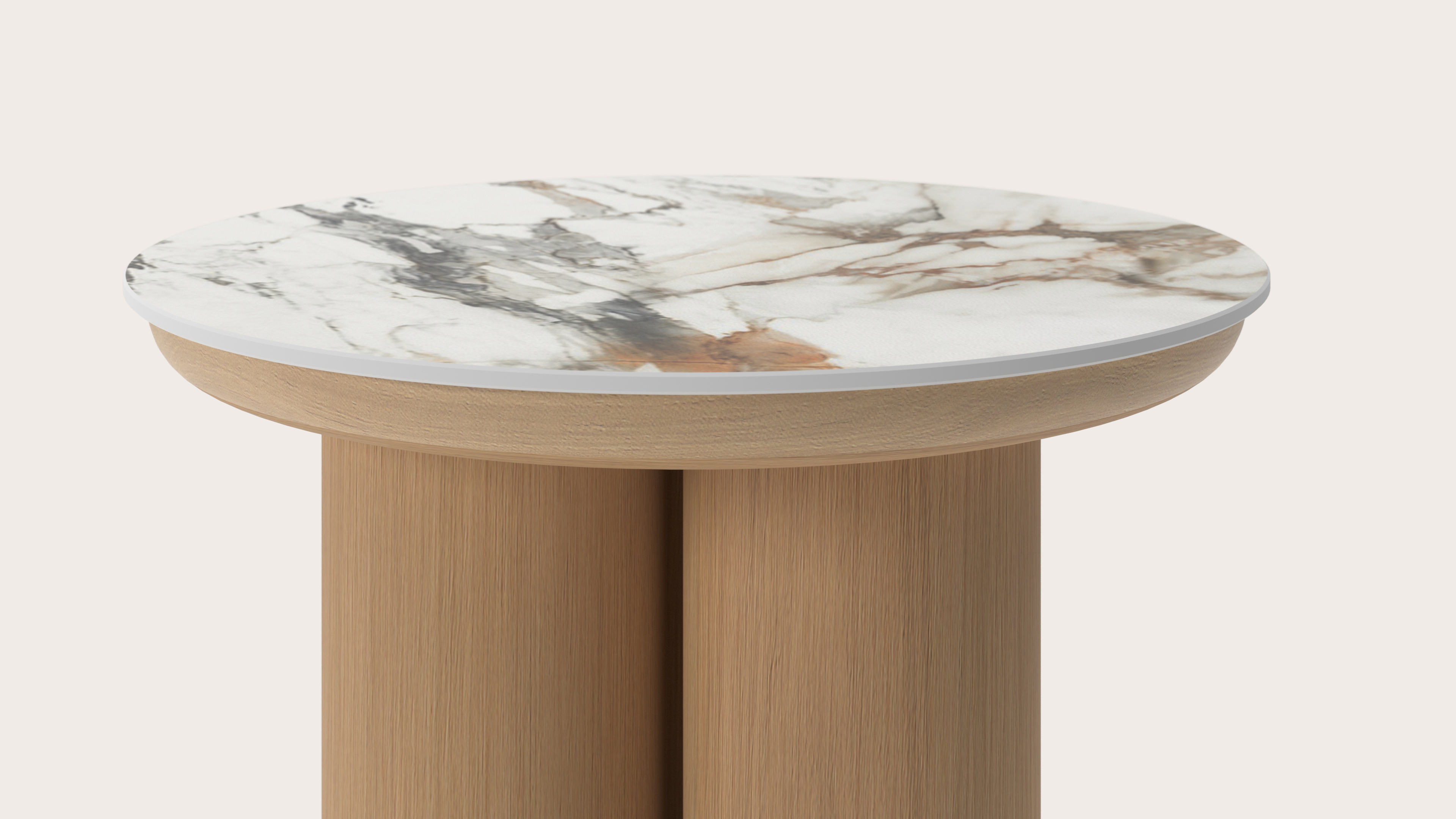 Bijzettafel Amato Rondo XSmall onderstel met rond volkeramisch Ceramo blad in kleur Calacatta Luxe Ø 40 x 49 cm