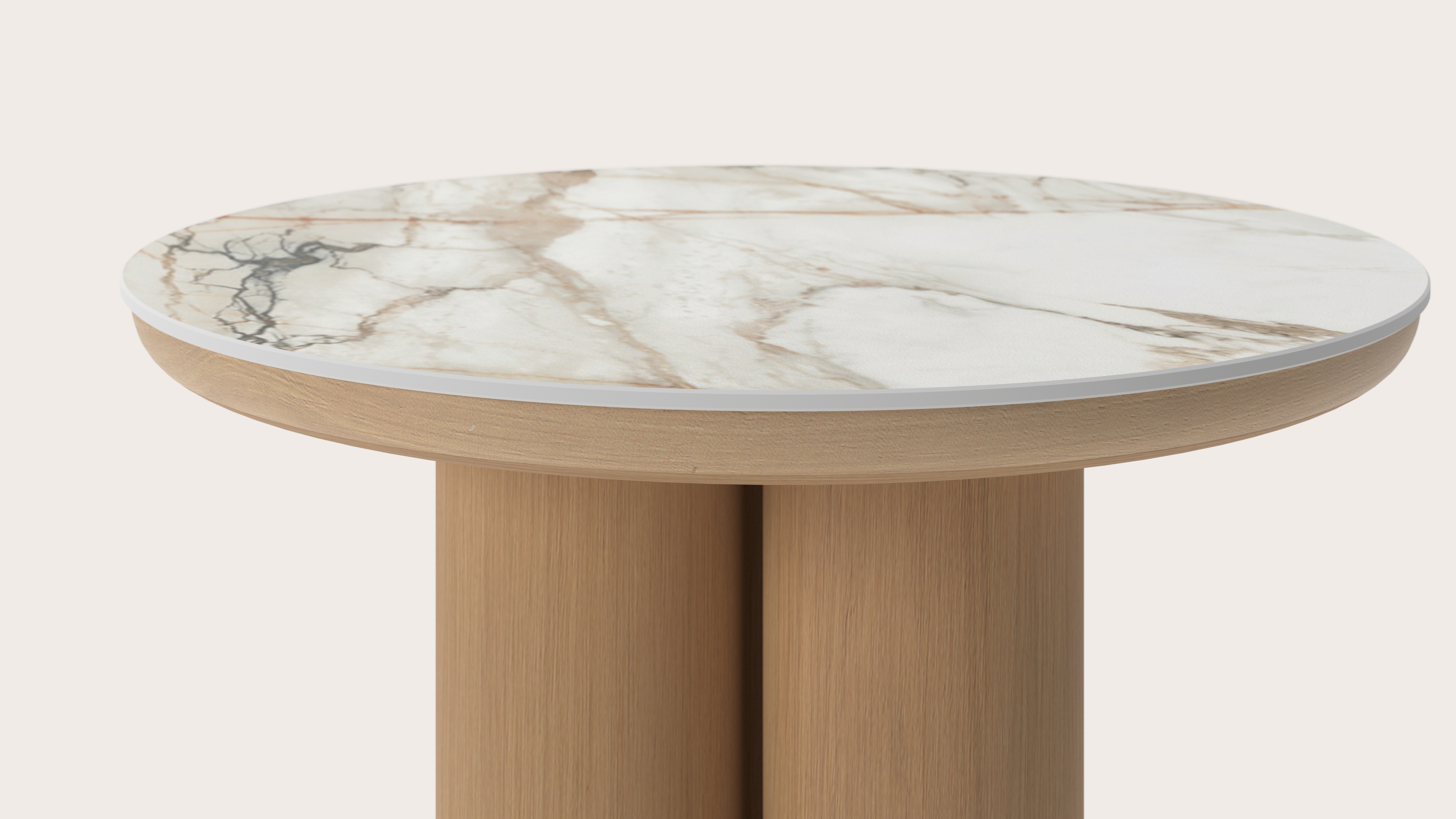 Table d'appoint Amato Rondo XSmall armature avec plateau Ceramo rond en céramique en couleur Calacatta Luxe Ø 50 x 49 cm