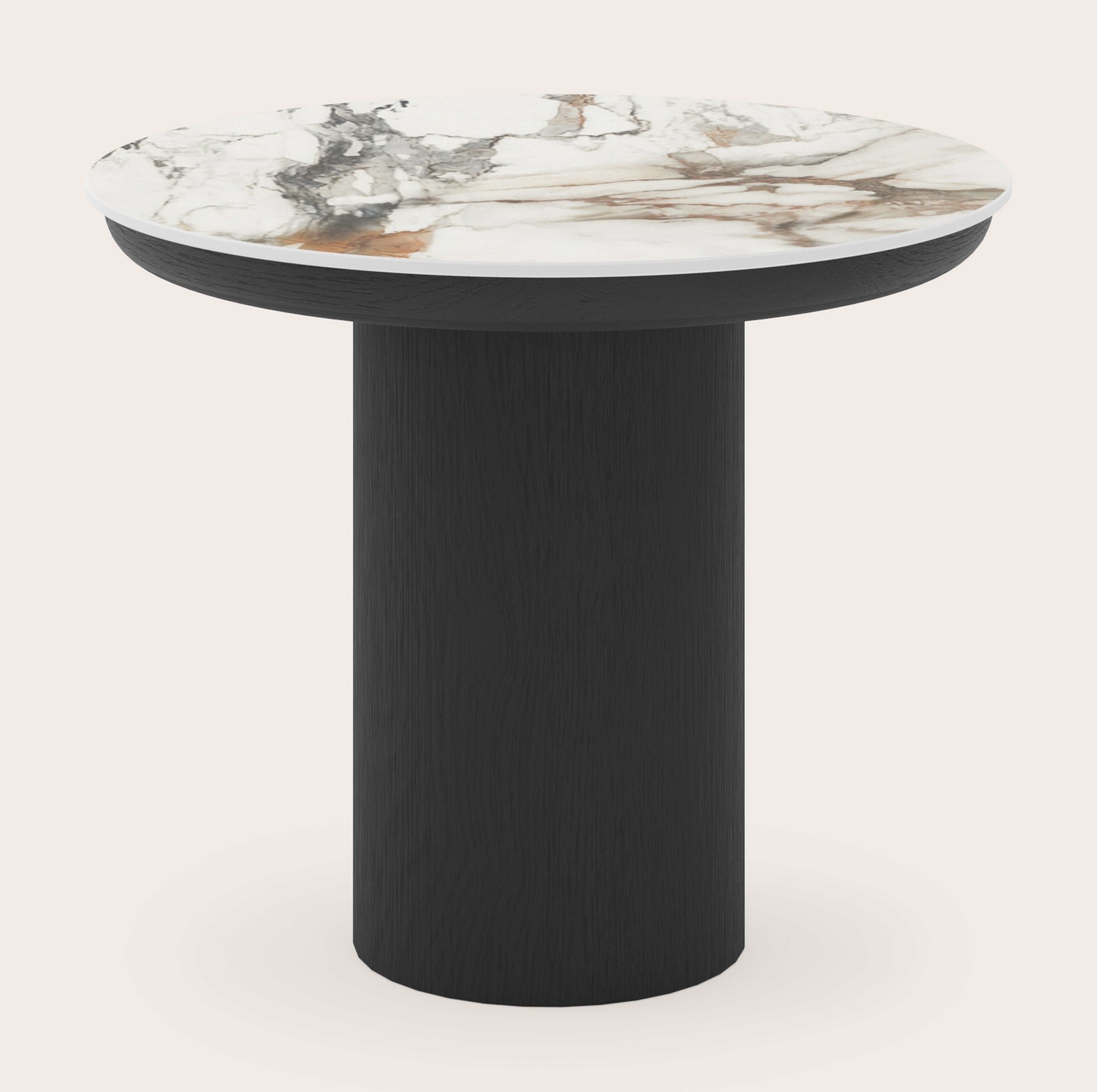 Table d'appoint Amato Rondo Small armature avec plateau Ceramo rond en céramique en couleur Calacatta Luxe Ø 40 x 34 cm