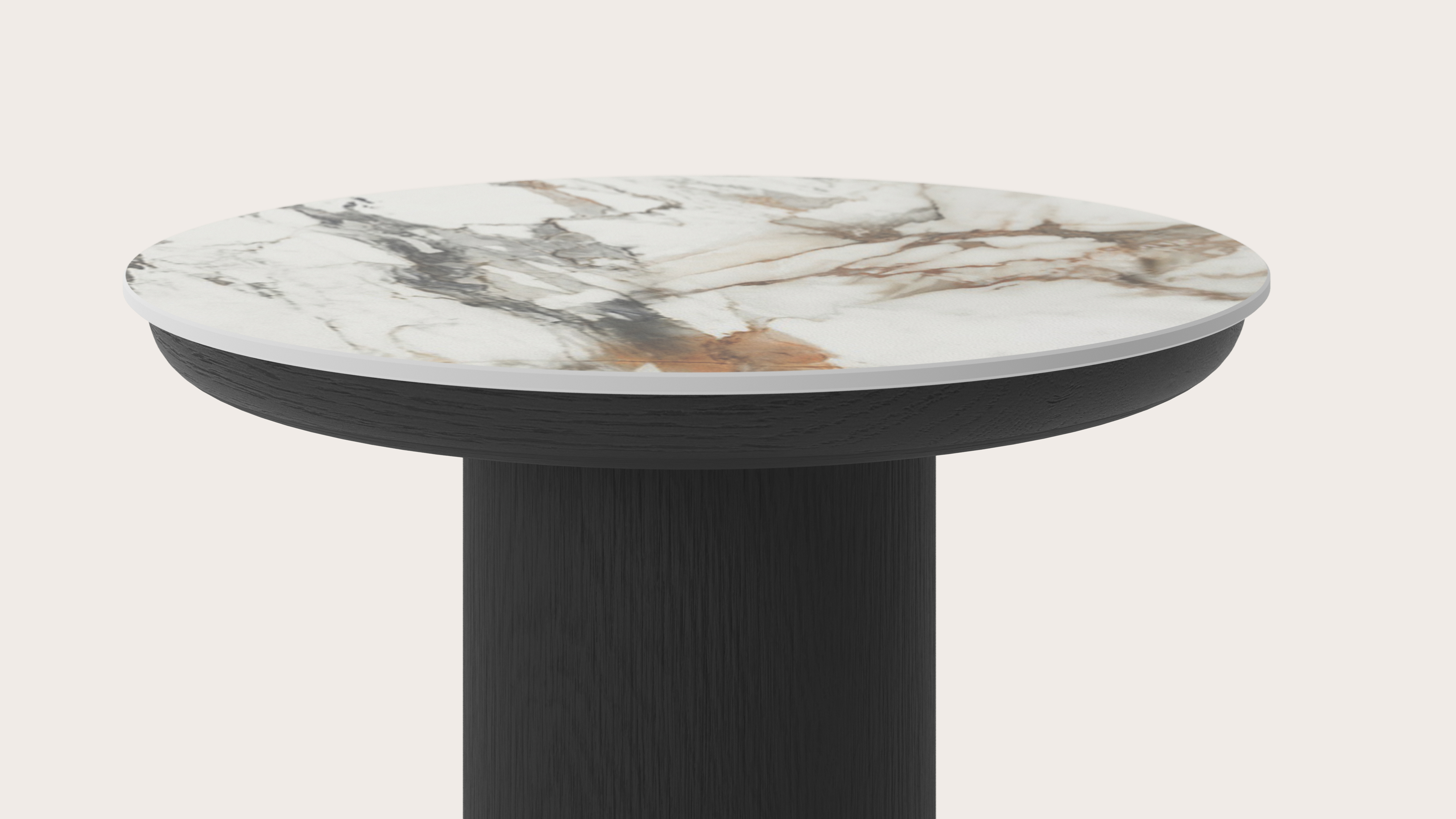 Table d'appoint Amato Rondo Small armature avec plateau Ceramo rond en céramique en couleur Calacatta Luxe Ø 40 x 34 cm