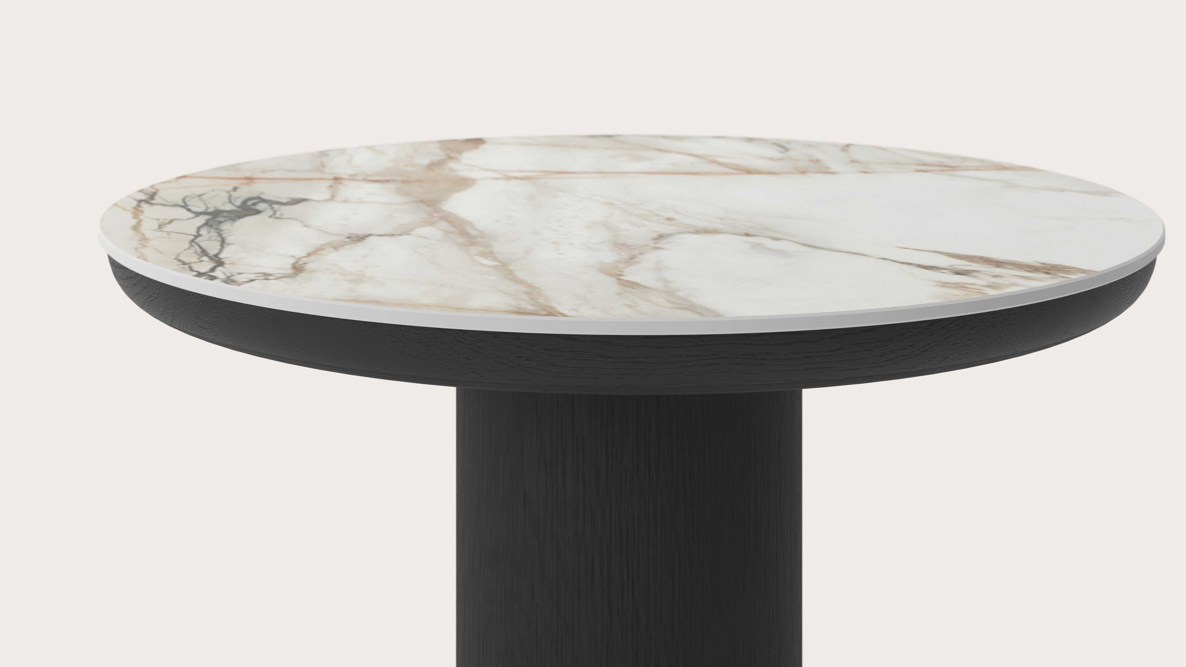 Bijzettafel Amato Rondo Small onderstel met rond Ceramo blad in keramiek kleur Calacatta Luxe Ø 50 x 39 cm